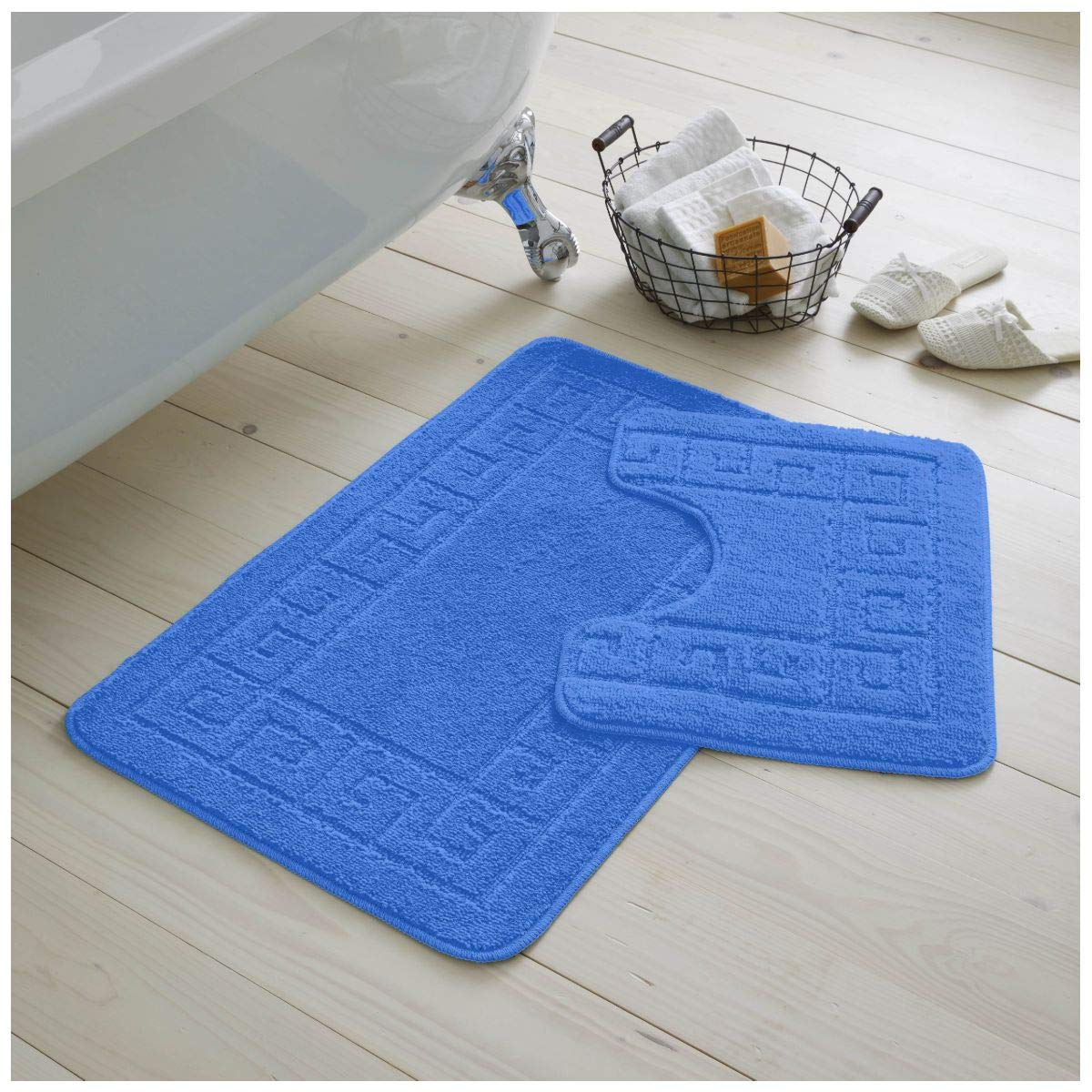 GC GAVENO CAVAILIA Luxury Greek 2 Piece Bath Set, Non Slip Bath Mat, Super Soft Bathroom Accessory Rug Mat, Regular, Blue — image 1