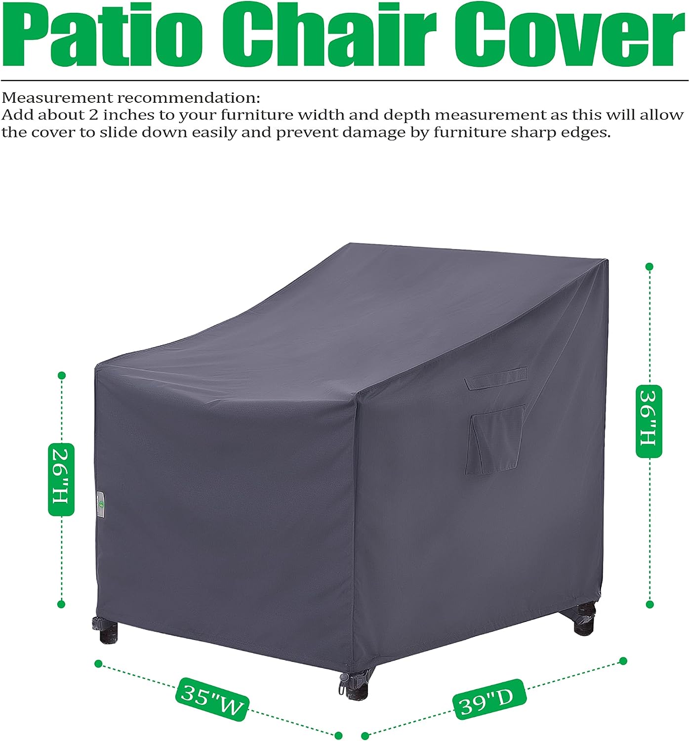 F&J Outdoors Patio Chair Cover - Heavy Duty Waterproof UV Resistant, Grey, 2Pack, 35" W x 39" D x 36" H