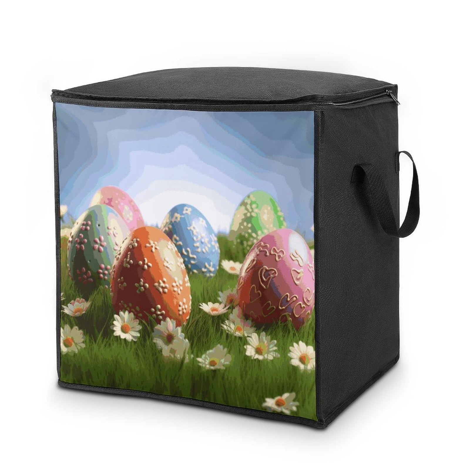 Lovely Easter Egg Storage Bags Comforter Quilt Blanket Clothes with Zipper & Handles Easy to Fit King Size Comforter Set Closet Under Bed Organizer for Dorm Pillows Bedding 70L