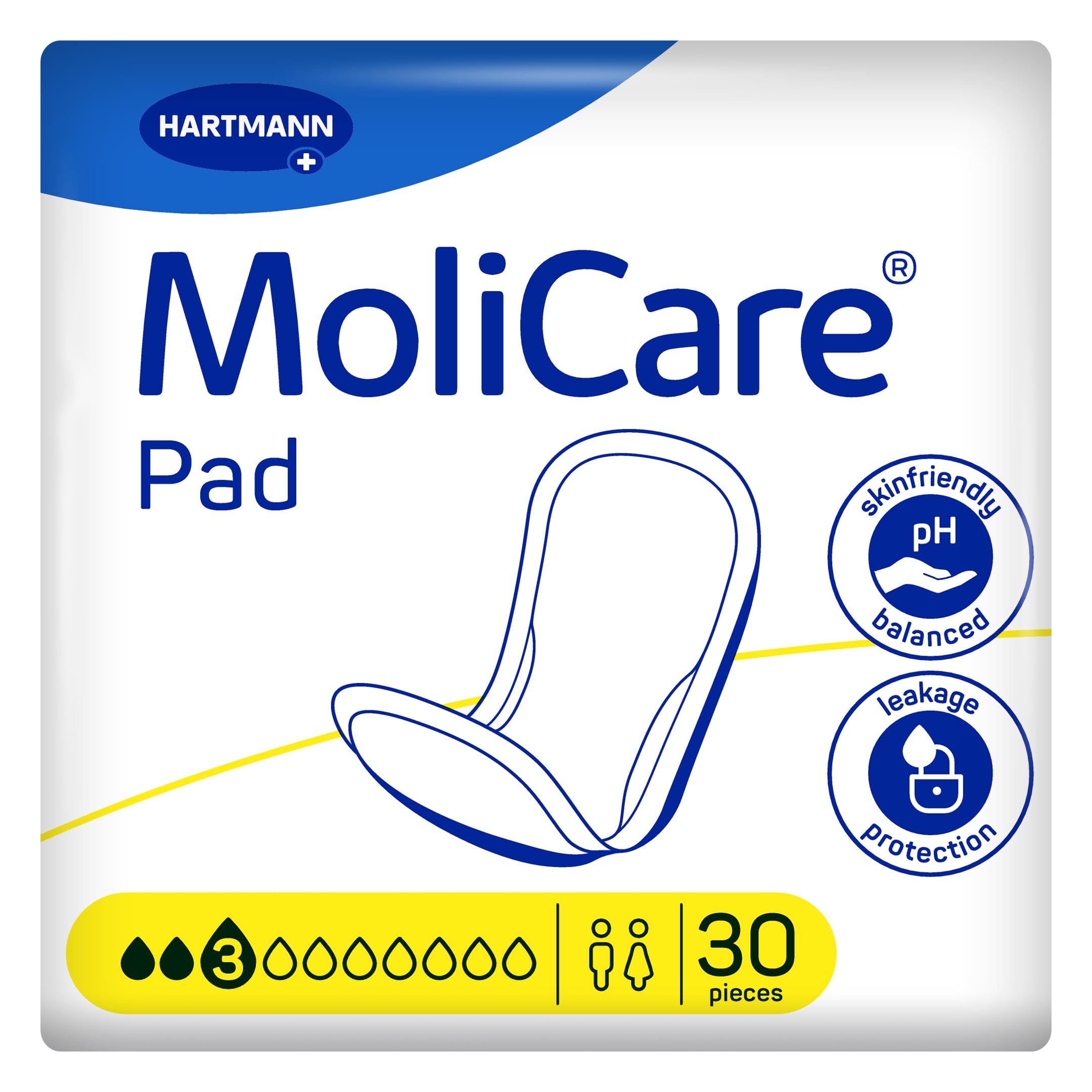 MoliCare Pad 3 Drops Lot de 30 serviettes hygiéniques pour homme et femme souffrant d'incontinence légère et neutralisant les odeurs