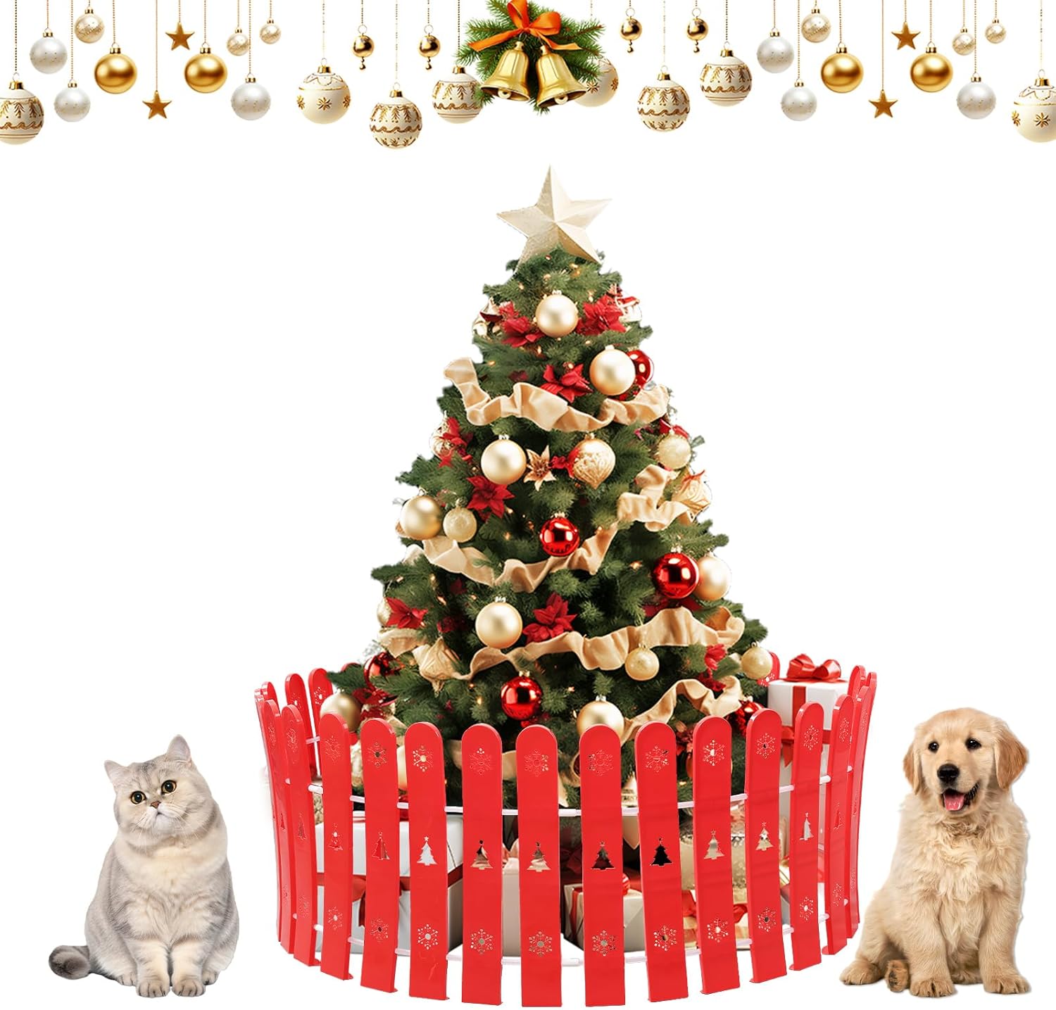 Christmas Tree Fence 28 Pcs Red Christmas Tree Gate 16.5inch Tall Outdoor Christmas Decorations Reusable Christmas Tree Fence Barrier for Dogs Cats and Kids