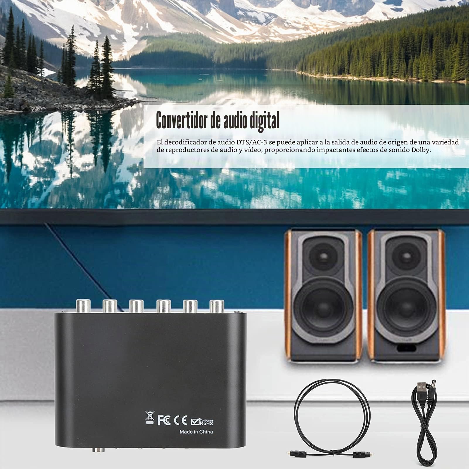 5.1CH DTS Convertidor Audio, SPDIF Óptico Coaxial Stereo a Analógico