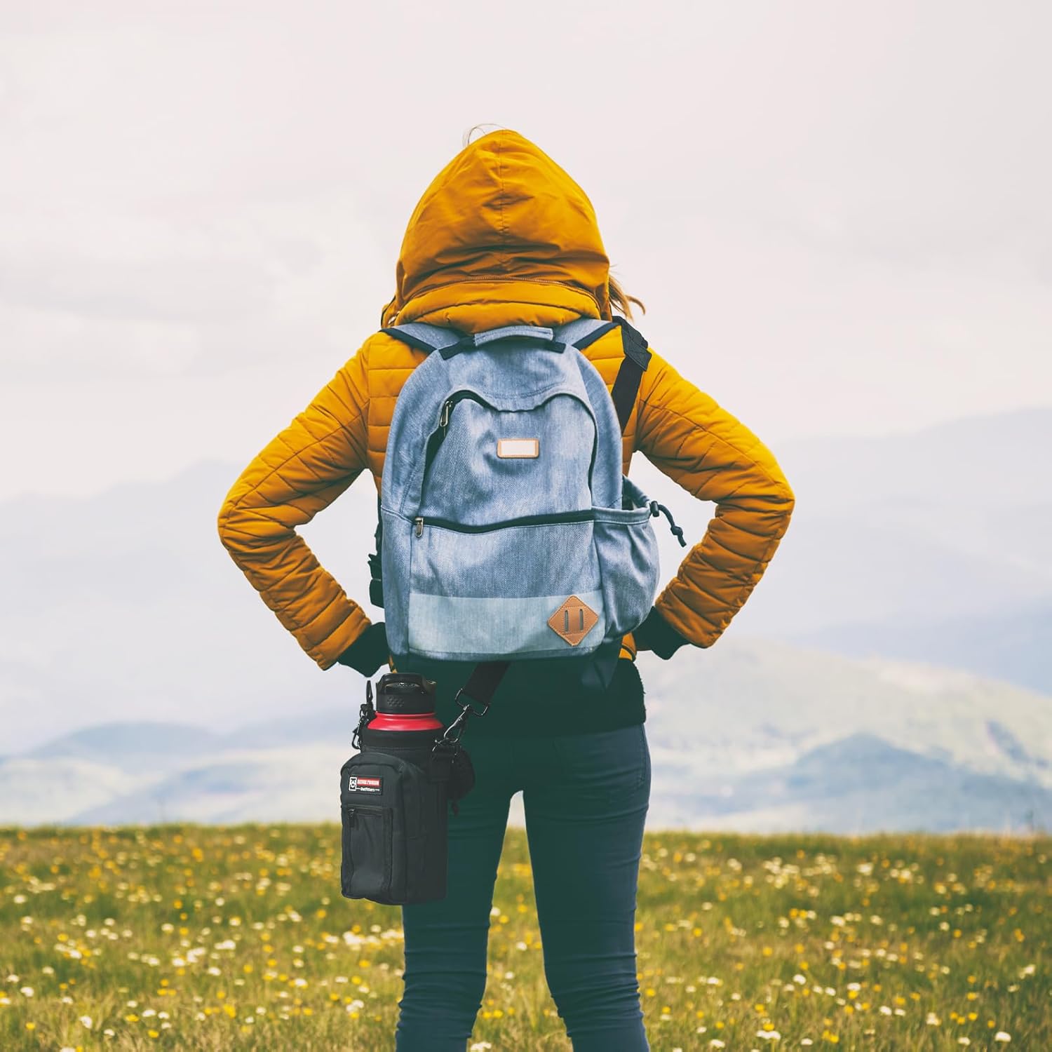 NATURE PIONEOR Water Bottle Holder with Adjustable Strap - 25/32/40oz Insulated Water Bottle Carrier Sling Sleeve with Paracord Handle & 2 Storage Pockets, Hiking, Camping, Gym - Image 5