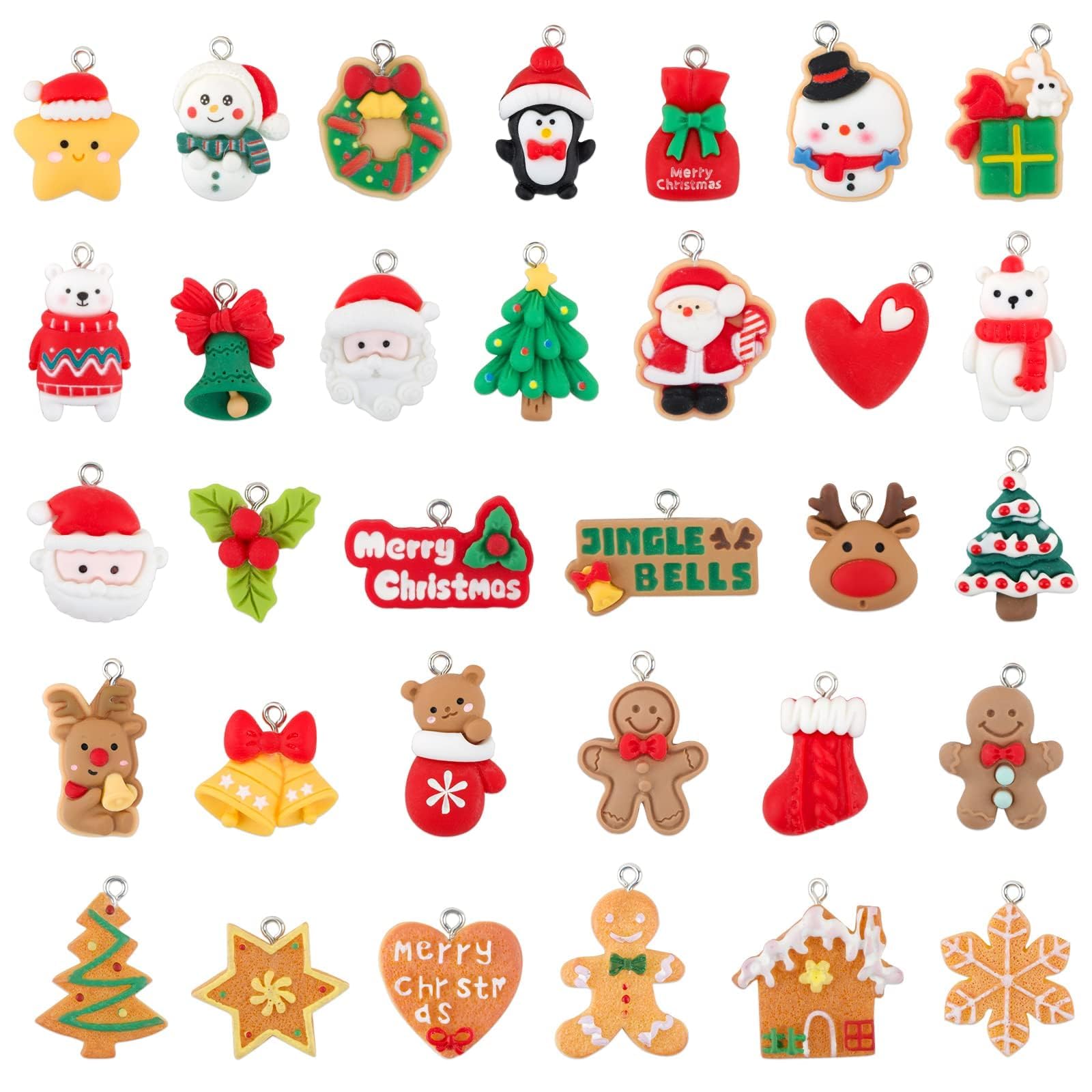 32pcs Mini Adornos Navideños de Resina Colgantes Pequeños Navidad para Decoración Árbol Navidad Hacer Pulsera Fiesta Regalo
