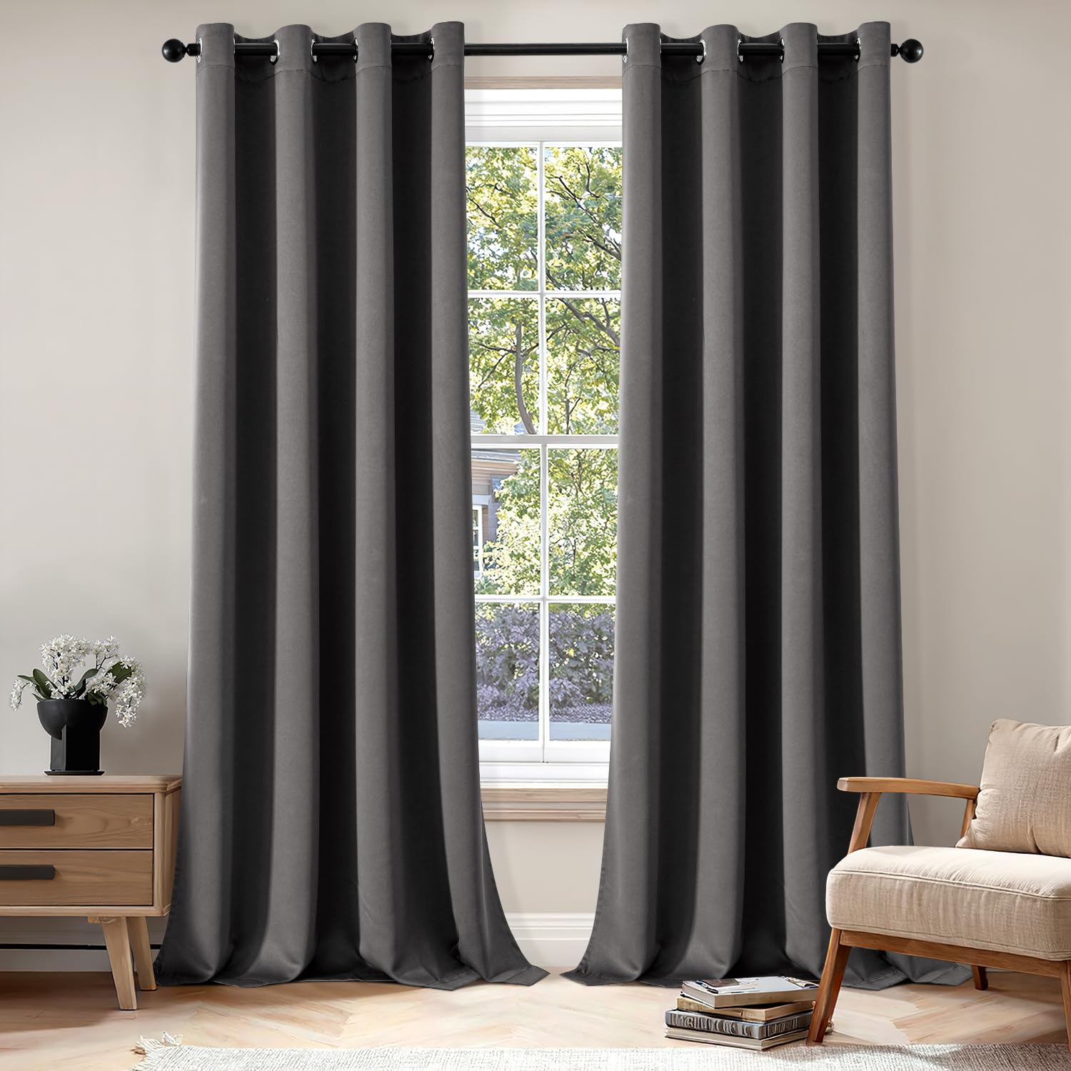 EMEMA Blackout Curtains Modern 2 Piece 140x245CM Grey Bedroom Curtains Room Anti-Glare with Eyelets Heavy Duty Soft Bedroom Blackout Thermal Curtains Blackout Curtain