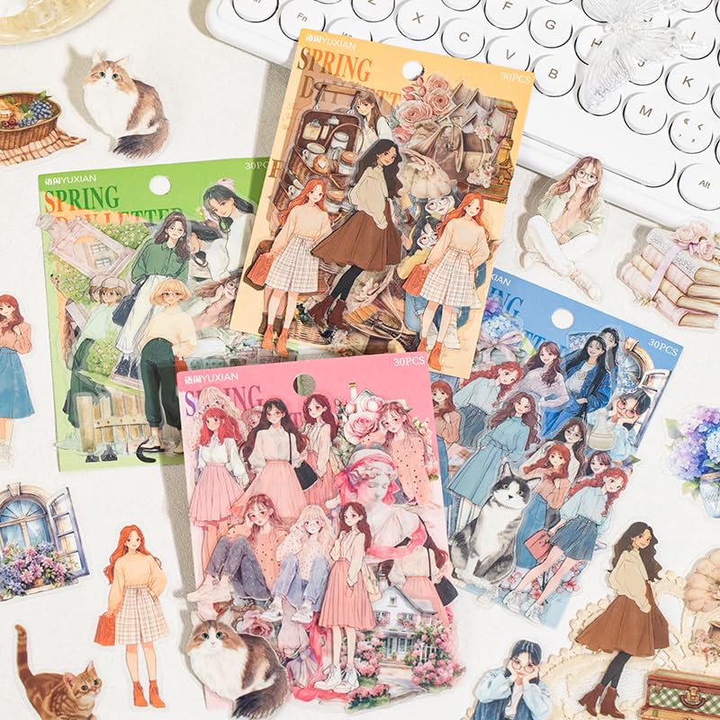 Alideco 120pcs Scrapbook Stickers Vintage Teenage Girl Flower Animal Scrapbooking Junk Journal Crafts Embelishment Decoration Stickers (chunrilaixin)