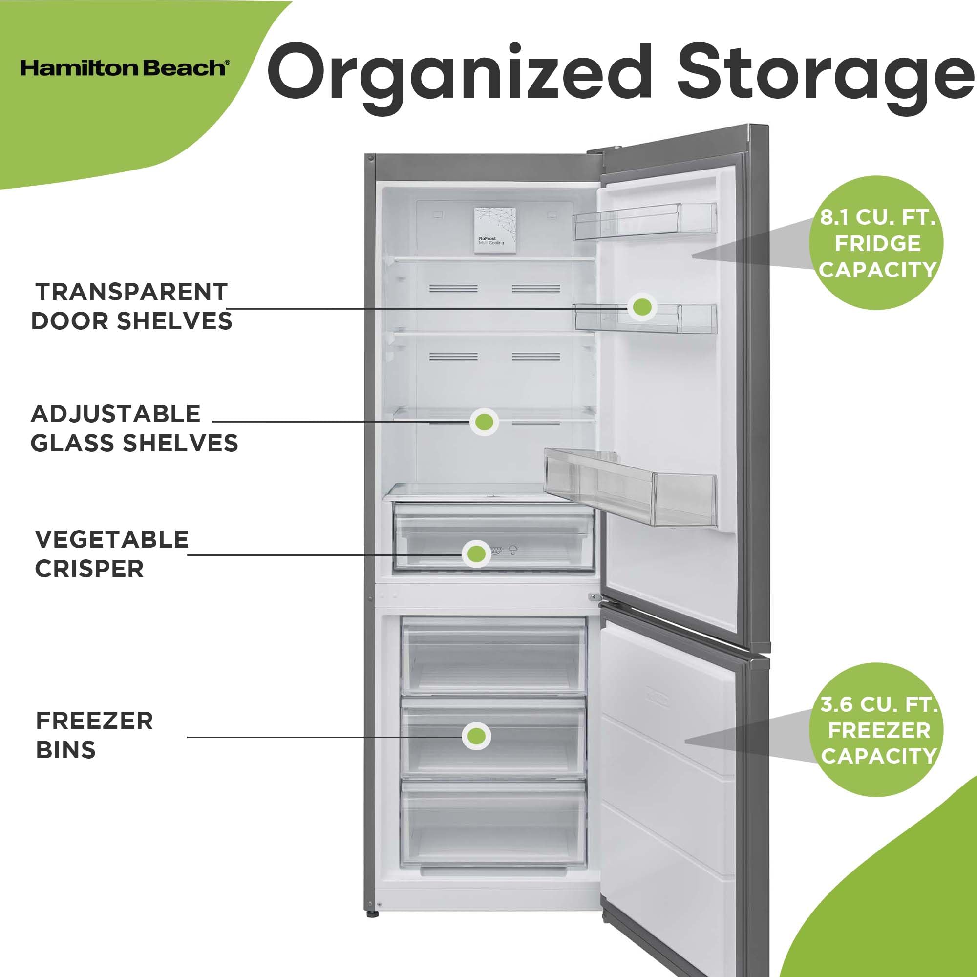 Hamilton Beach 11.5 Cubic Foot Fridge With Bottom Mount Freezer, 11.5 Cu. Ft, Stainless on Fridge.com - View 3