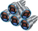 USB C Car Charger 3 Pack, 65W 4-Port Super Fast Car Phone Charger PD+QC 3.0 12V USB Car Charger with Voltage Display Cigarette Lighter Adapter for iPhone 16e 15 14 13 12 Pro Max,Samsung,Android(Black)