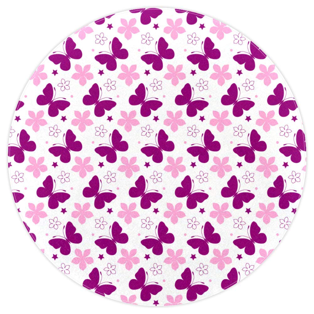 Tapis rond antidérapant papillon 160cm en polyester multicolore
