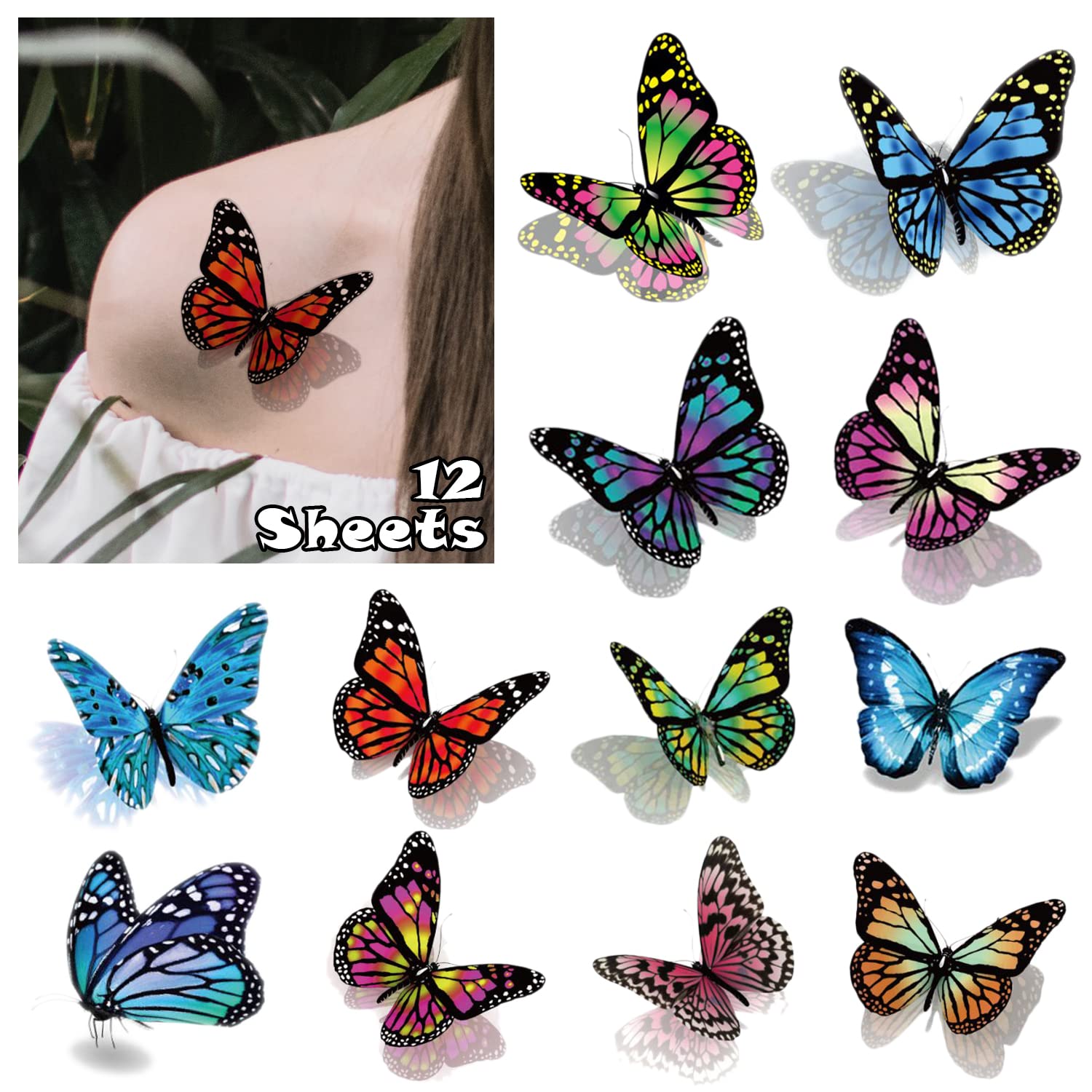 Tattoos Erwachsene Acevegue 110 Stück Fake Tattoos, 3D Bunte Kleine  Schetterling Teporäre Tattoos Schetterlinge Schmetterling \u0026 Taucherglocke, image size:1500x1500