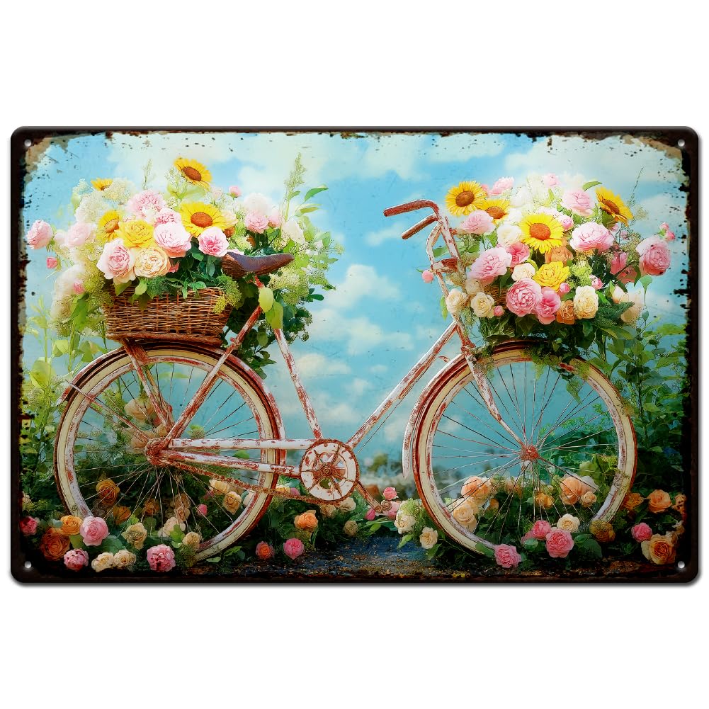 Plaque en métal vélo fleur poésie vintage décoration murale rétro pour la maison