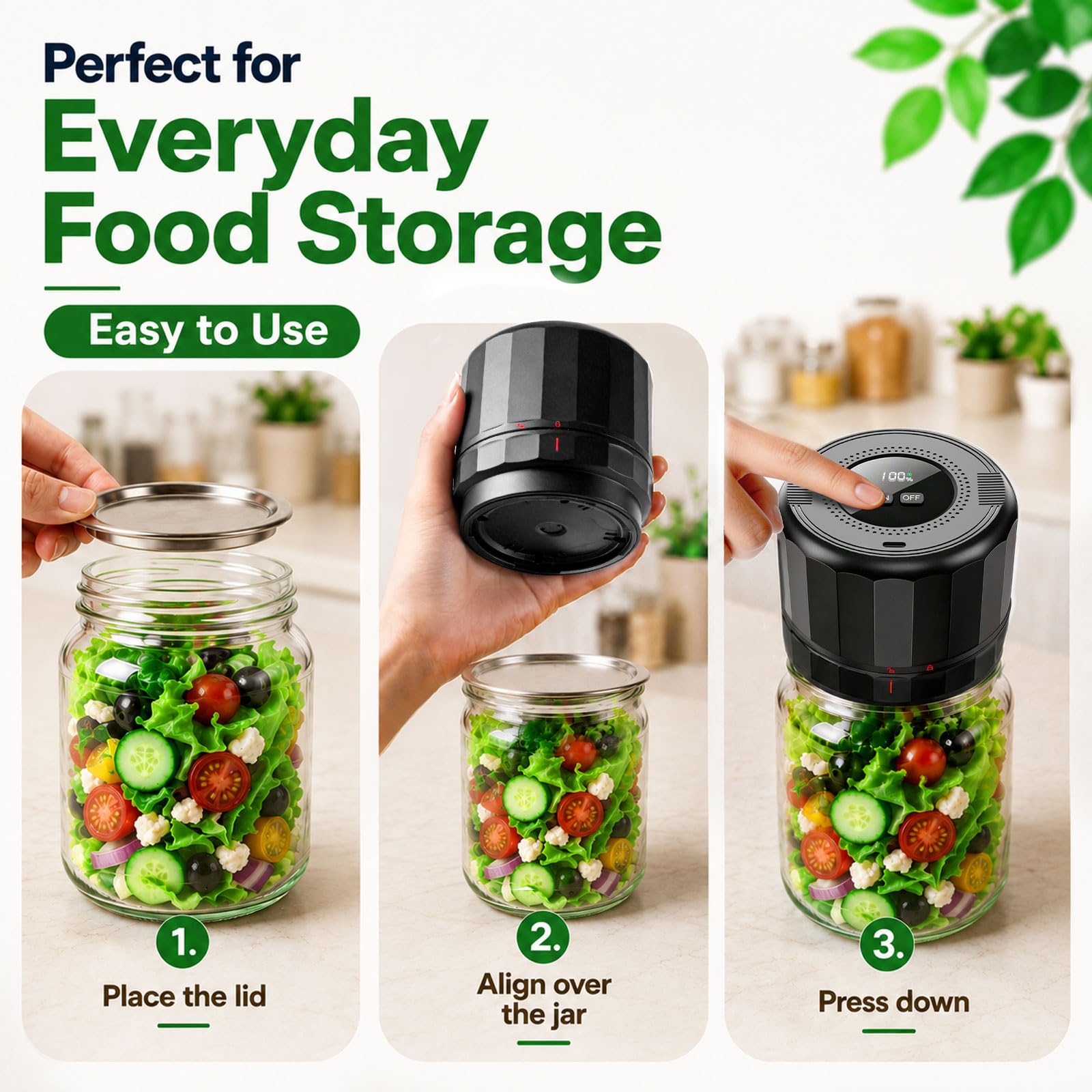 Sellador al vacío M11 Mason Jar – Kit de sellador al vacío eléctrico con tapas Mason de boca ancha y regular, sellador al vacío para tarros de conservas, máquina de sellado al vacío para