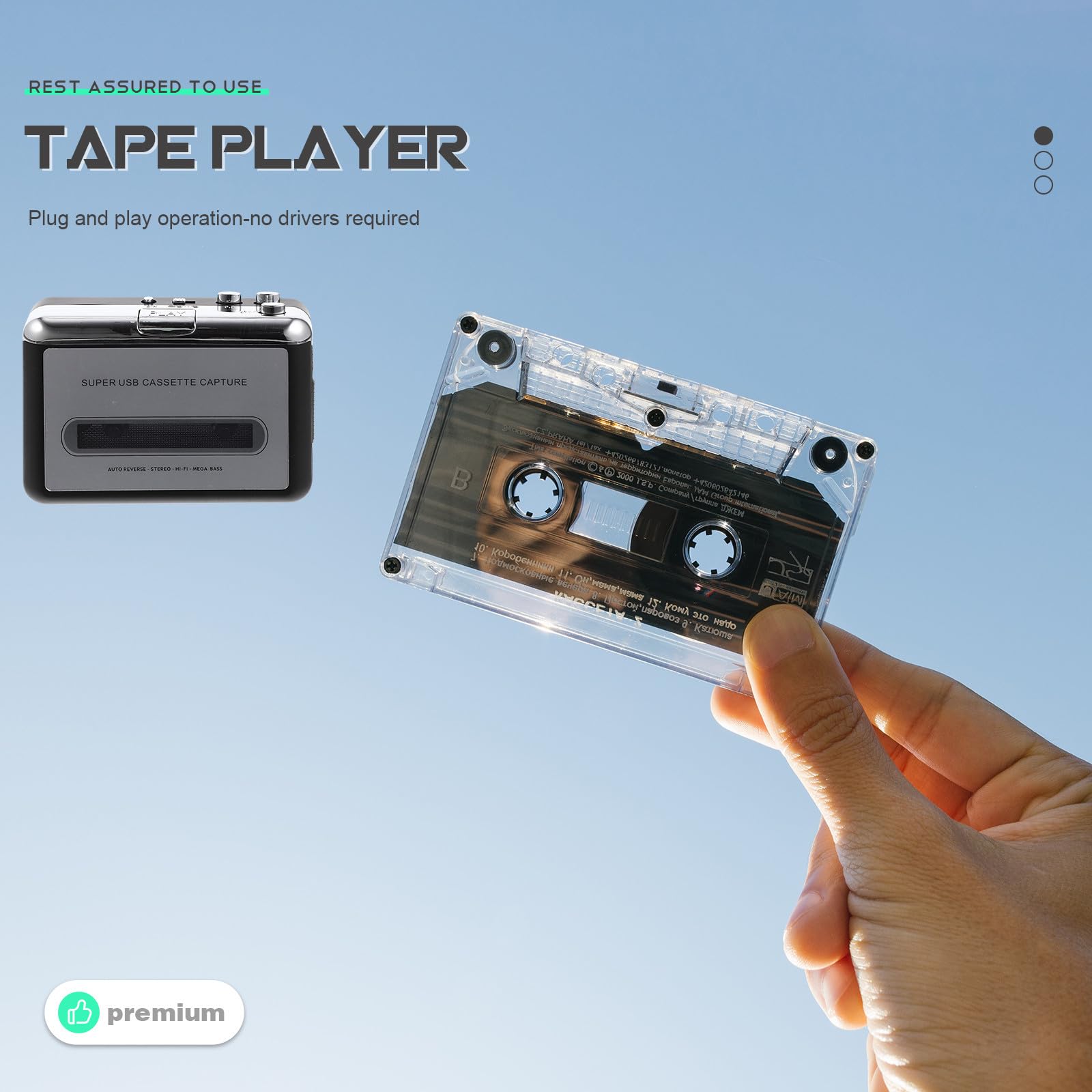 Convertitore Cassette USB Portatile Argento Design Compatto in Metallo e Plastica, Software per Conversione Cassette in Mp3 per Ascolto e Digitalizzazione Audio