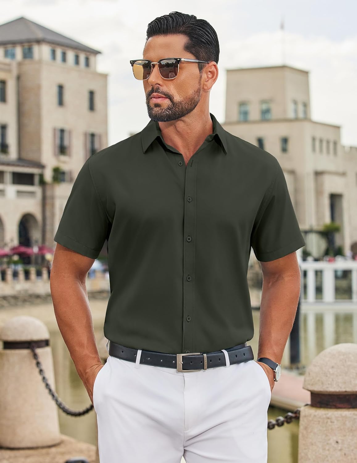 COOFANDY Men's Wrinkle Free Button Down Shirts Short Sleeve Casual Shirts Summer Stretch Dress Shirt for Men - Image 3