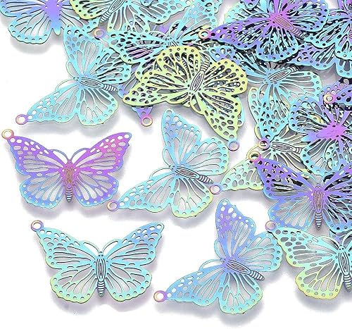 Vista 22 de Conectores de Filigrana Colgantes, Acero inoxidable, No es una piedra preciosa 0Mariposa#1