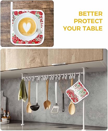 Miniatura 6 de 4 Packs Eucalyptus Love Pot Holders Sets for Kitchen,Oven Pan Plate Bowl Pads Heat Proof Mat with Hanging Loop,Terry Cloth Potholders Soft Grip For