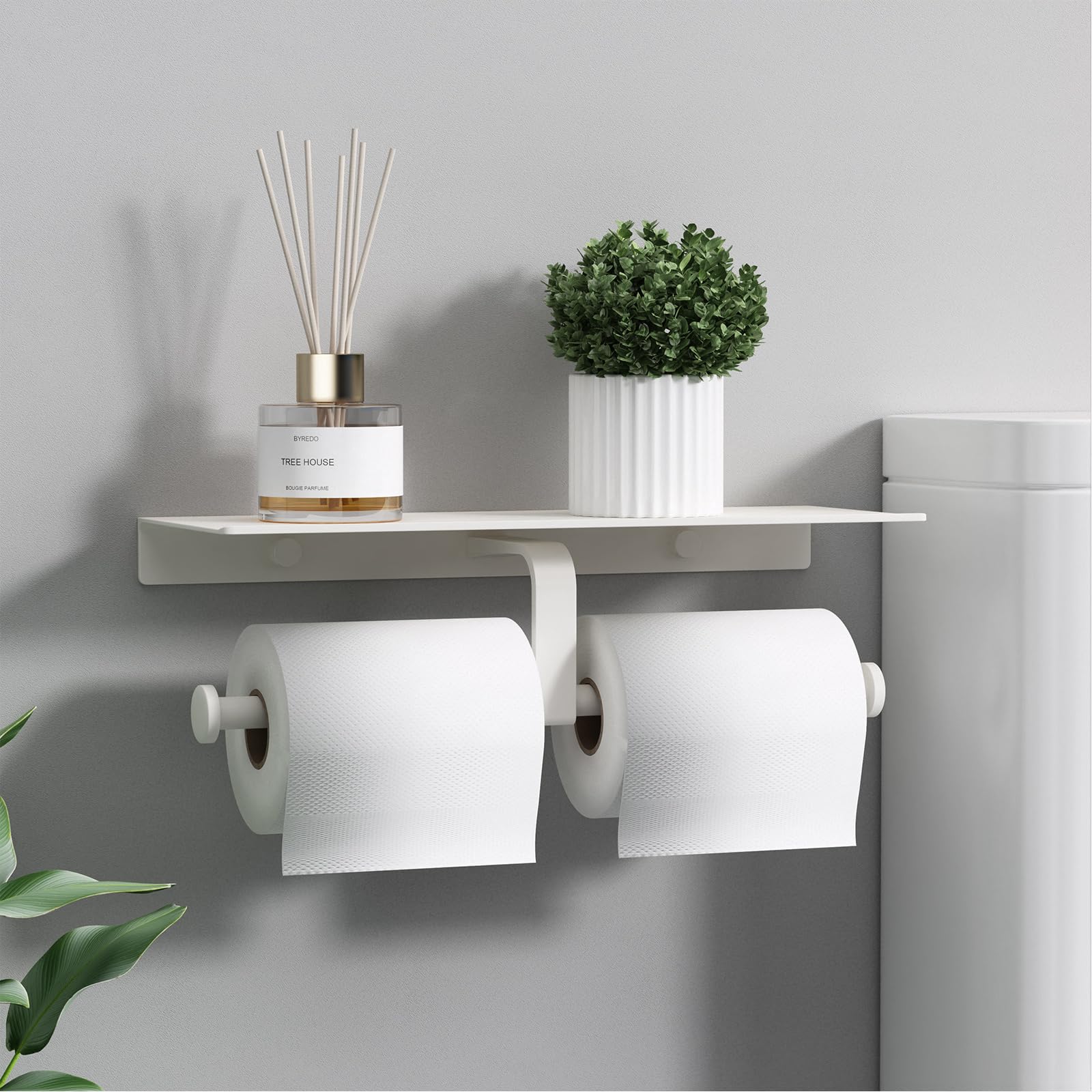 Porte-papier toilette double avec étagère, support mural pour papier toilette, distributeur de papier toilette commercial, blanc