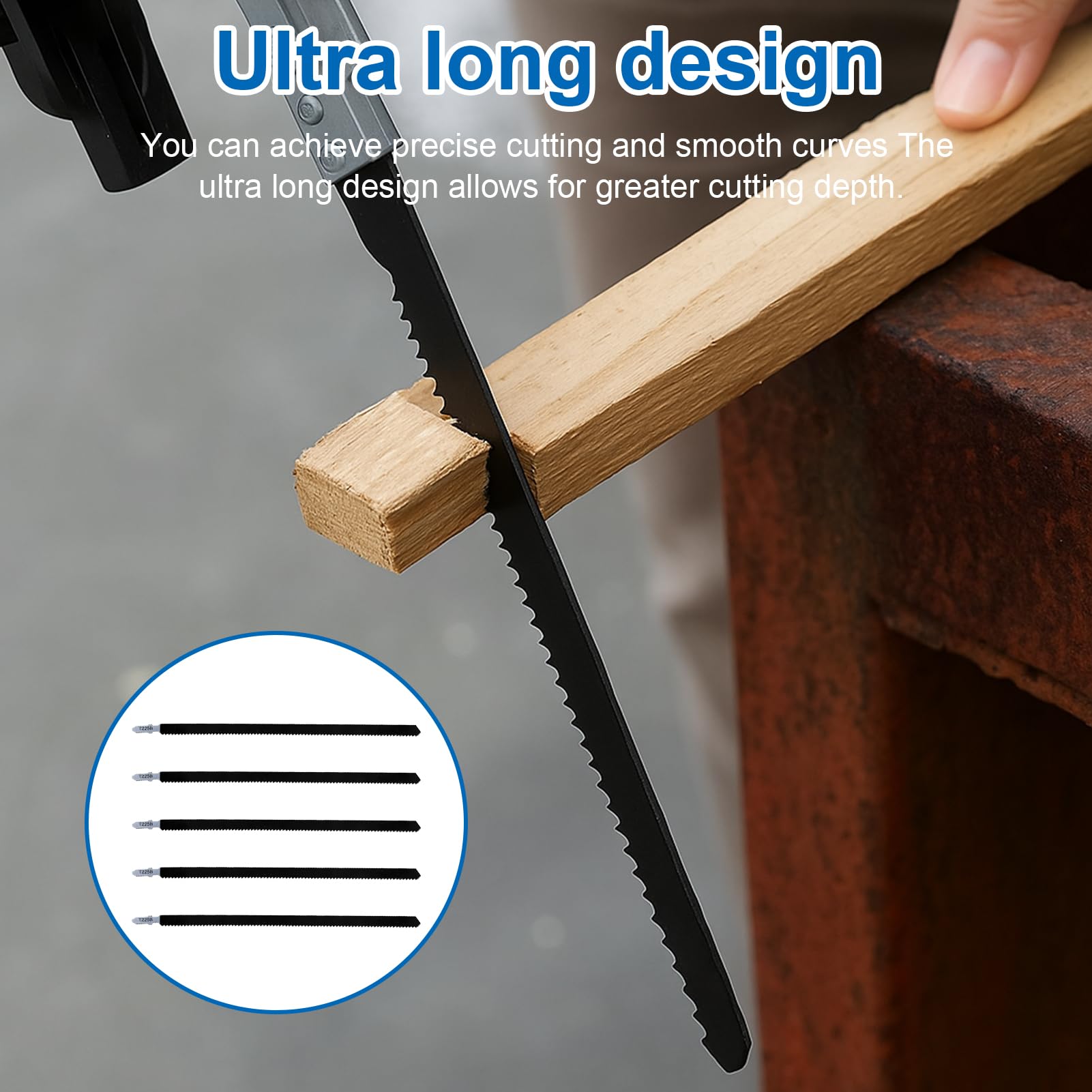 5 Stück Stichsägeblätter Set 250mm T225B, Stichsägeblatt Lang， Extra lange T-Schaft Stichsägeblätter lang aus Hartstahl für Holz, Kunststoff und Metall, Universalschaft