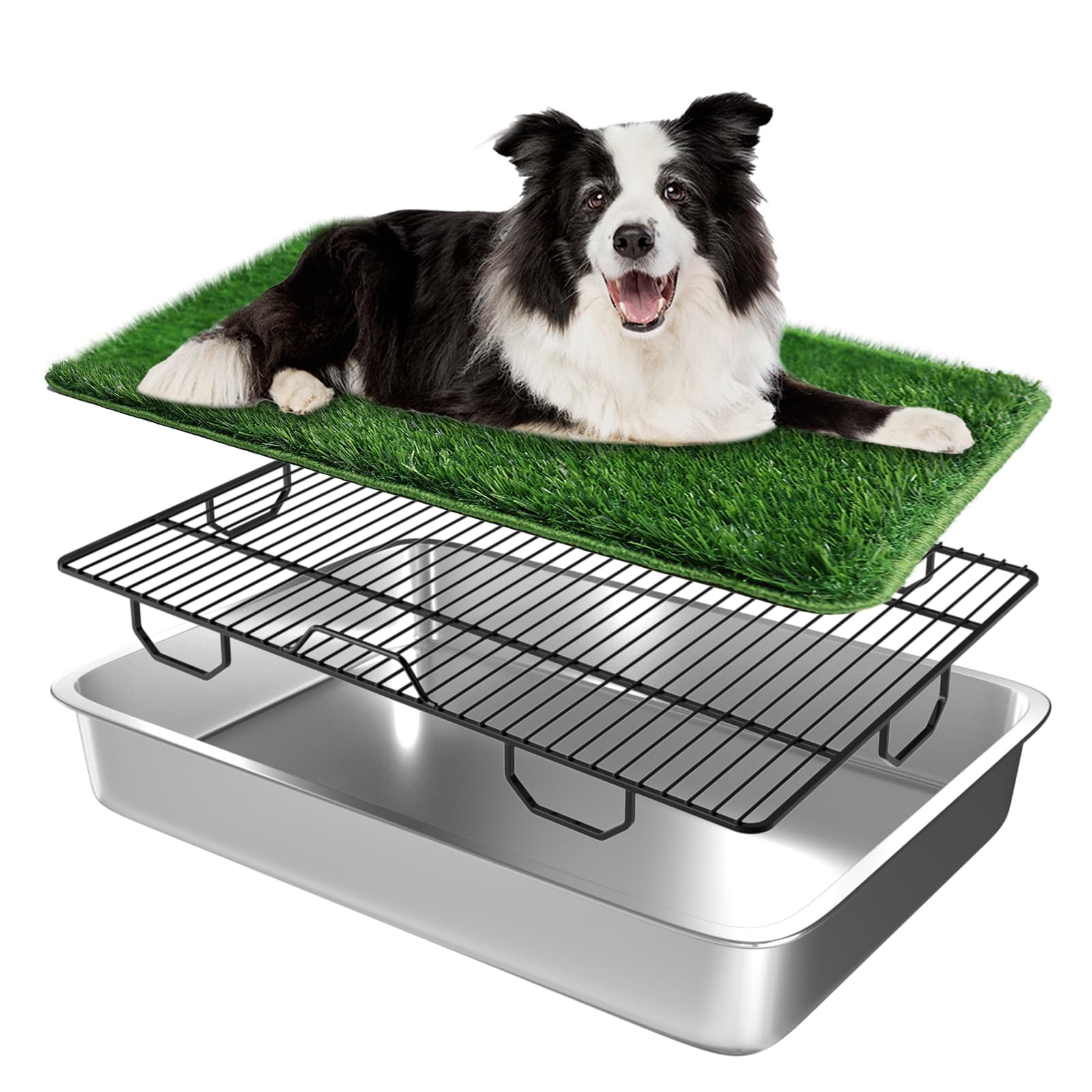 Qonimm Strong Stainless Dog Litter Box Dog Grass Pad with Tray Large 28