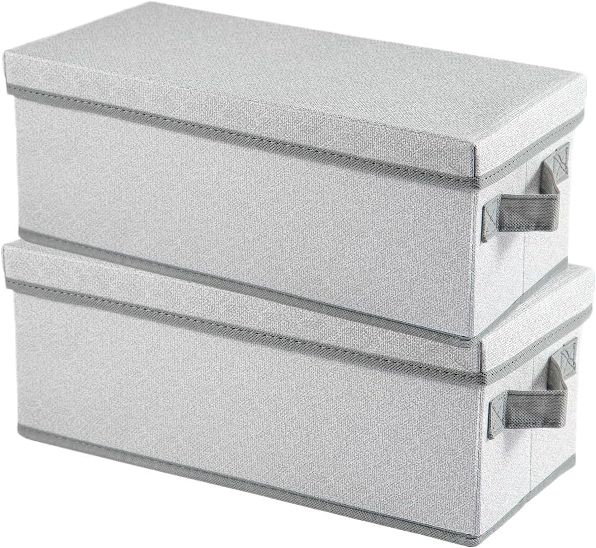 FERNVALE DVD Storage Boxes with Lids – 36×17×14cm Collapsible Small Storage Bins, Slim Storage Box for DVDs & CDs, Storage Boxes for Home & Kitchen, Wardrobe, Office (Grey, 2-PACK)