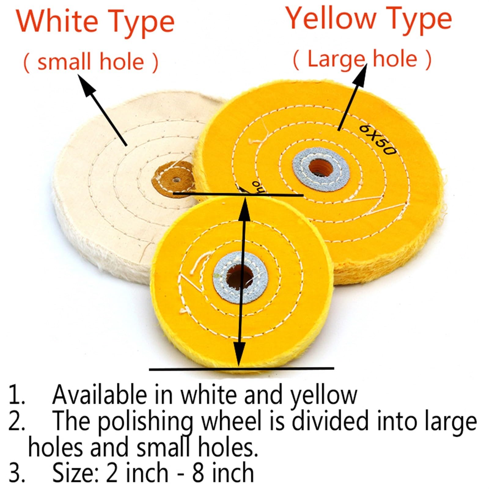 Tarcza Polerska, Tarcze Listkowe 1 Szt. Polerowanie Bawełniane 2-8 Cali Tarcze Polerskie Z Tkaniny Szlifierka Do Złota Srebrna Biżuteria Metalowa Do Polerowania Drewna/Yellow/Large Hole_8 Inc