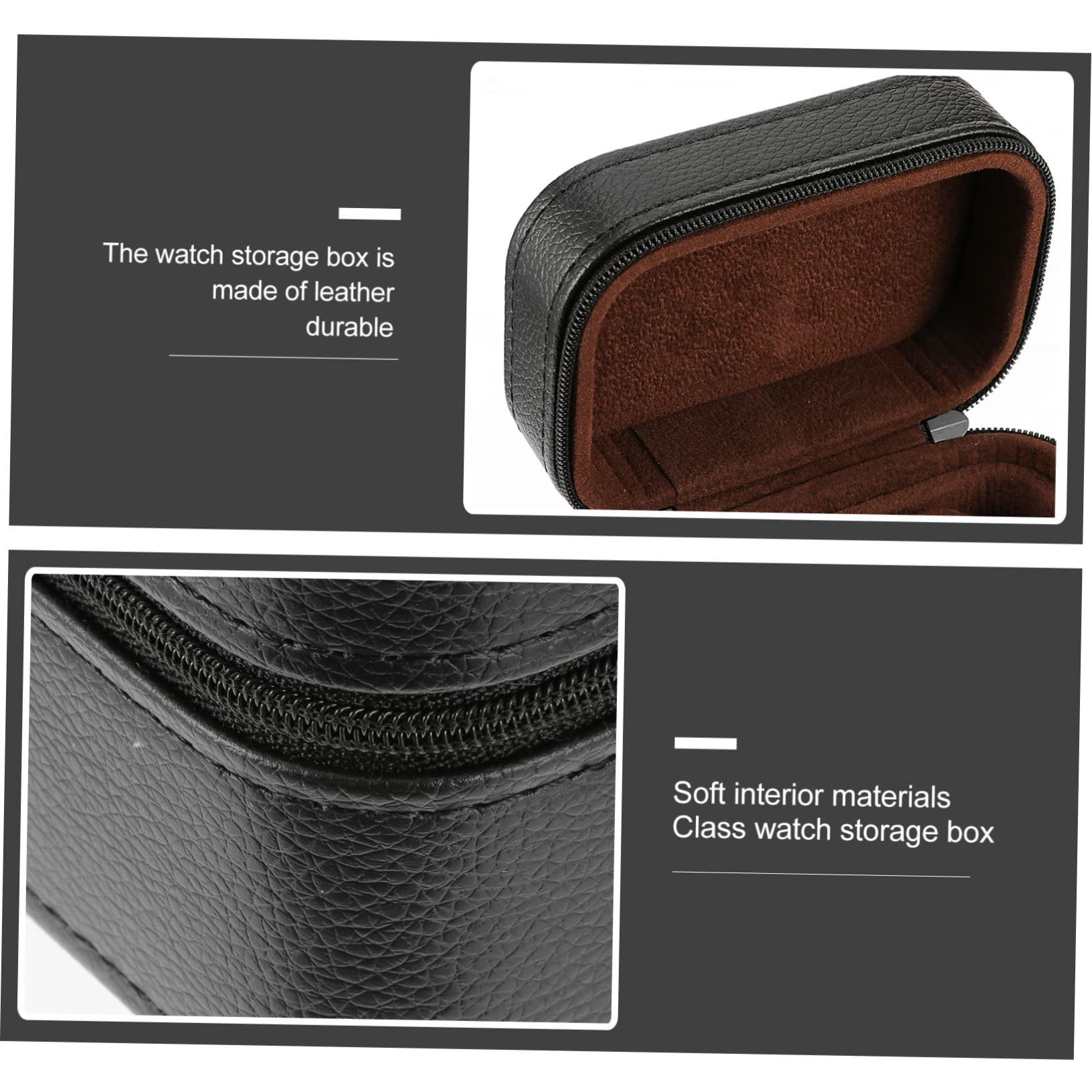 Healeved Kleiner Uhrenaufbewahrungsbox aus Leder mit Reißverschluss Schwarz | Tragbar für Handtasche oder Computertasche, Anti Fall, für Damen und Herren