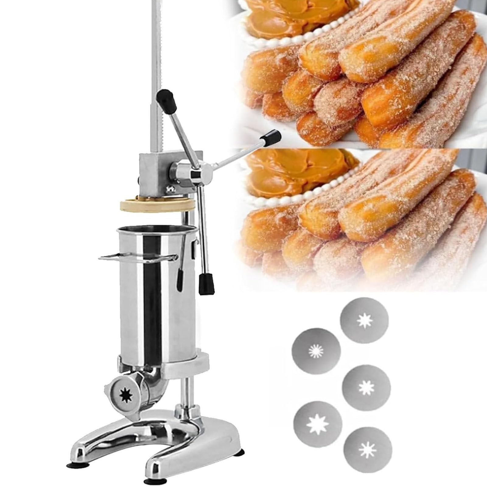 Manuel Espagnol Remplisseur Churros,Acier Inoxydable Remplisseuse Beignets Churro Commercial Latin Fruits Donut Dessert Machine à Churros pour La Maison Cuisine Restaurant,3L