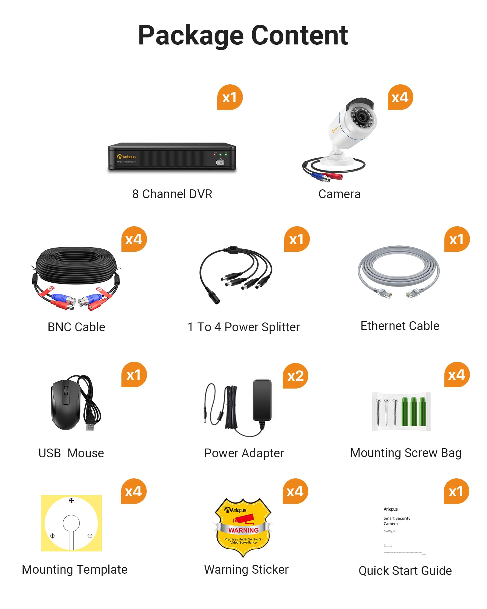 Anlapus 1080P HD Außen Video Überwachungssystem mit 1TB Festplatte 8CH 1080P H.265+ DVR mit 4 2MP Kamera für Haus Sicherheit, App/E-Mail-Alarm bei Bewegung