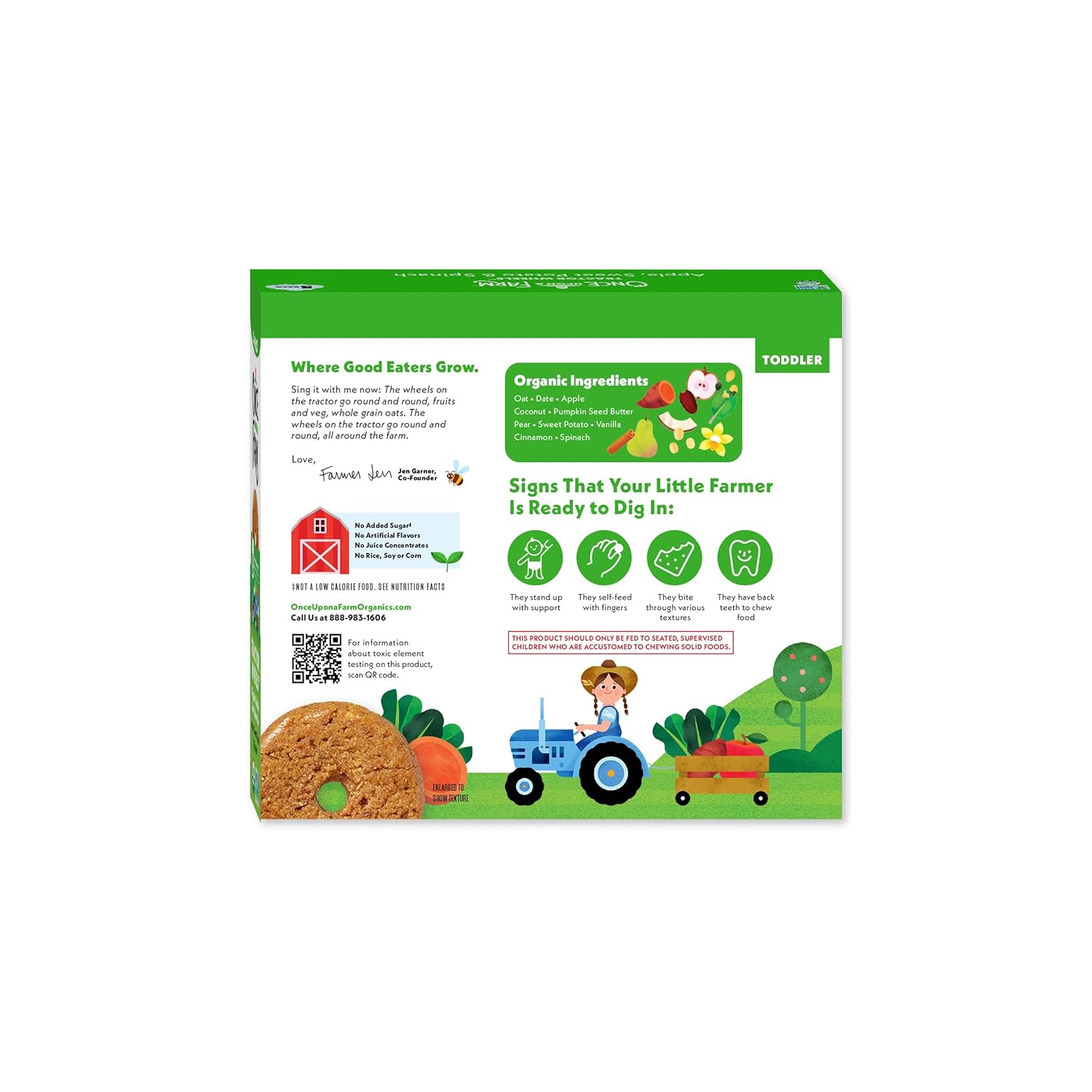 Once Upon A Farm Organic Toddler Soft Baked Bar, Apple, Sweet Potato and Spinach, Tractor Wheels Shaped, Non GMO, Kosher, 3.35 Ounces (Pack of 8) - Image 6