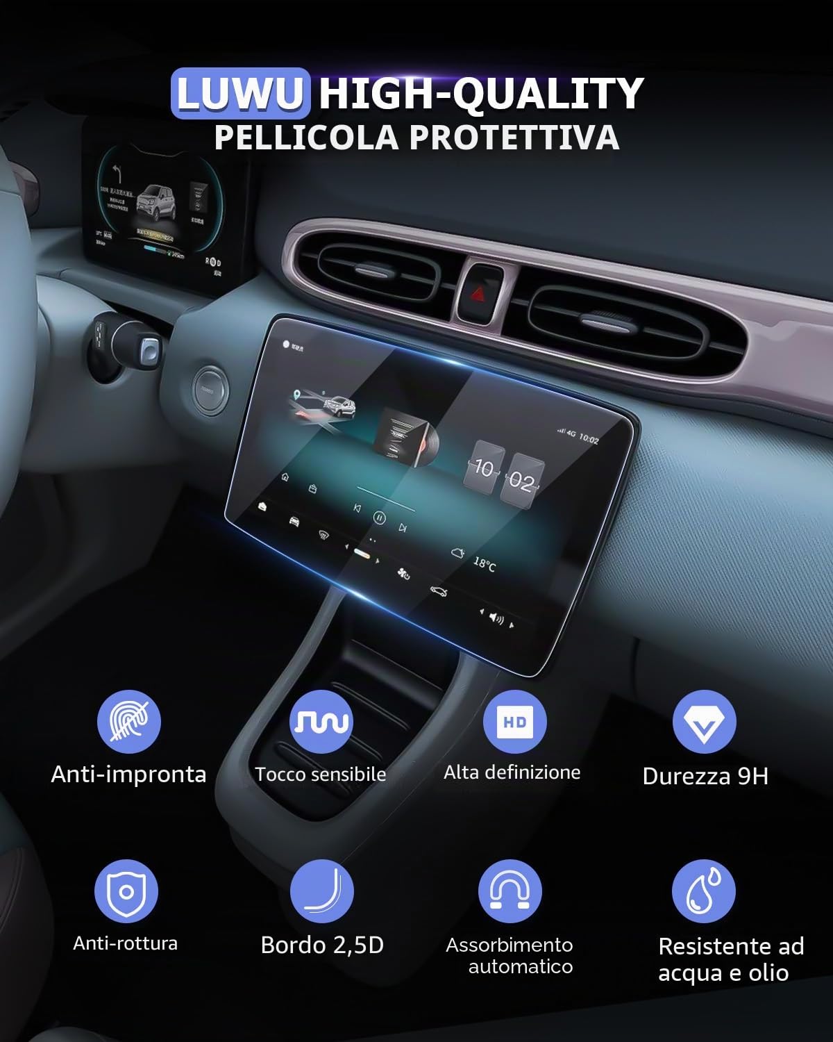 Pellicola Protettiva per Navigazione 10,1 Pollici GPS HD Vetro Temperato Anti-impronte 9H Antigraffio per Leapmotor T03 2024 2025 2026