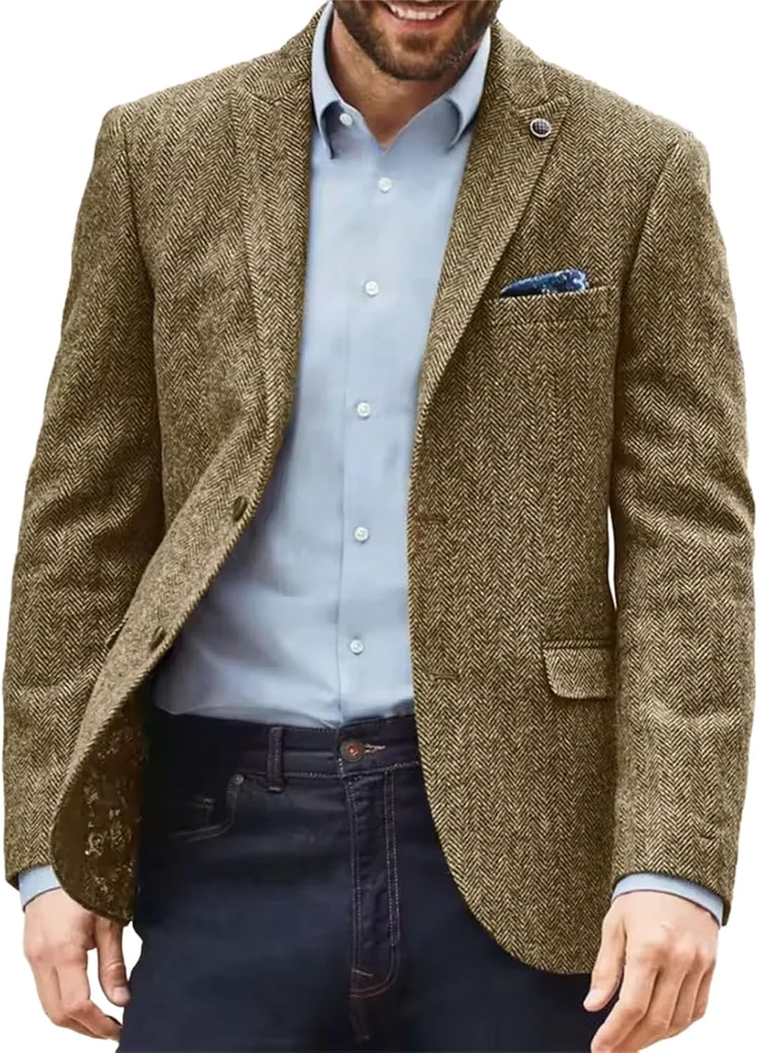 Men's Herringbone Suit Jacket Single Breasted Simple Casual Fashion Slim Fit Elegant Blazers Business Office Wear