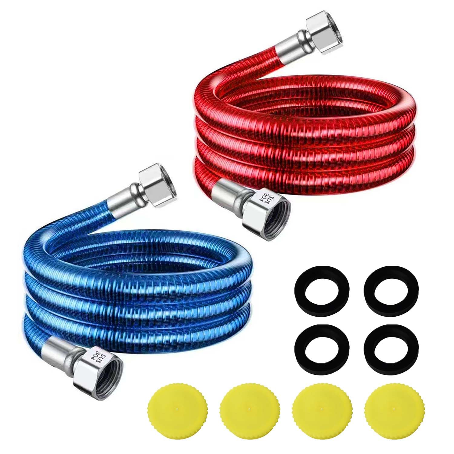 24-Inch Stainless Steel Water Heater Connector Hose – 2-Pack, 1/2 FIP X 1/2 FIP, Corrugated Flexible For Hot & Cold Water