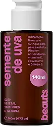 Óleo de Semente de Uva - Óleo Corporal Vegetal Puro - Para Hidratação, Massagem e Banho - 100% Puro, Vegetal e Natural. Com Tampa Gotejadora - 140ml Beauts