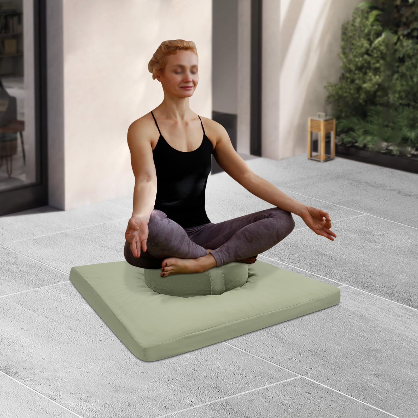 Tappetino da meditazione, set di cuscini da meditazione, rotondo e quadrato, imbottitura in buccia di grano saraceno e cotone, rivestimento in velluto lavabile, per yoga, meditazione e relax