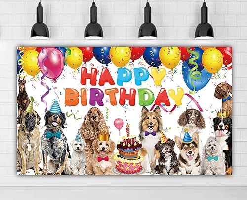 Miniatura 6 de Cartel de fondo de cumpleaños de perro de 6 x 3.6 pies, cartel de cumpleaños de perro, pancarta de cumpleaños de cachorro, fondo de fotografía,