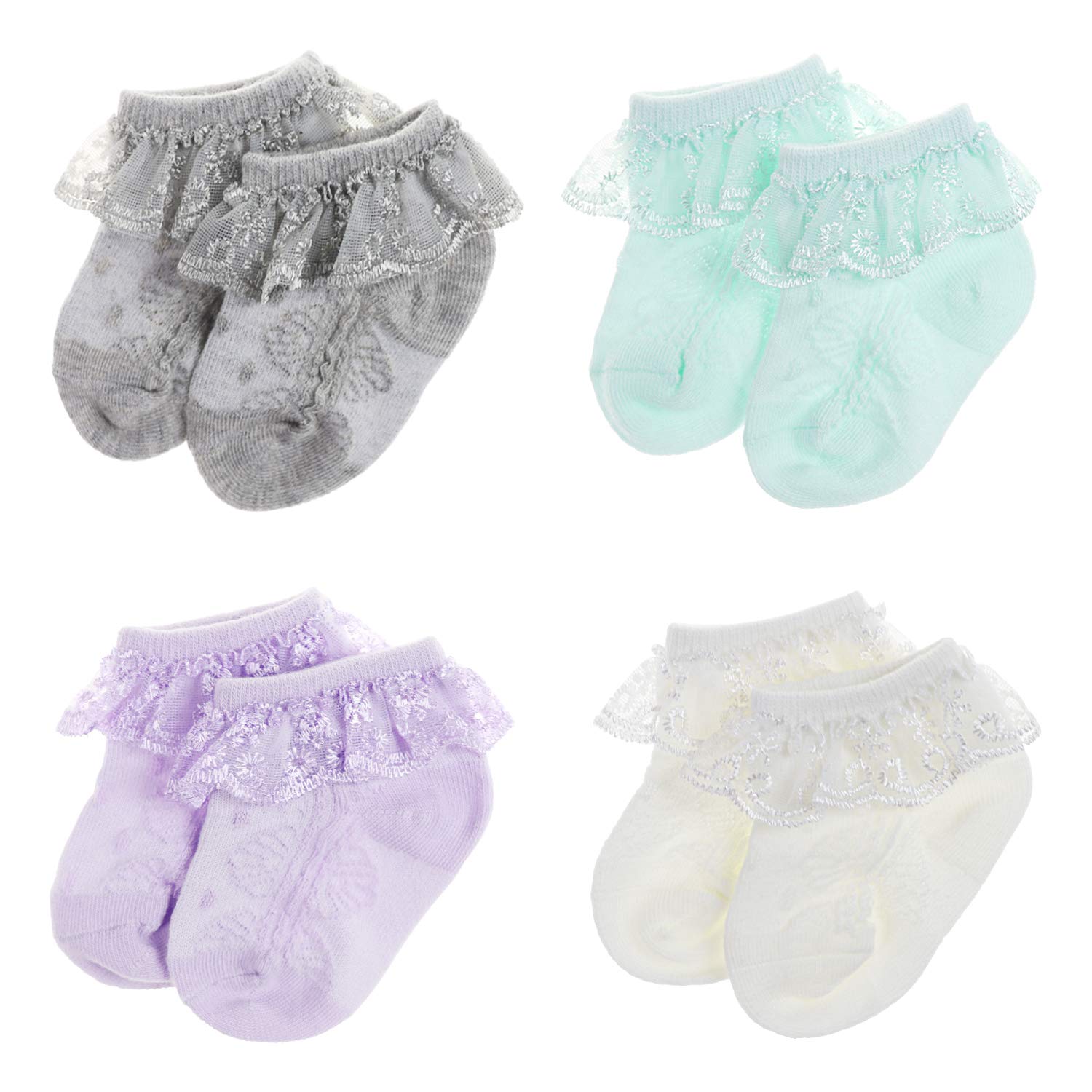DRESHOW Infant Lace Bow Socks baby Frilly Lace Socks Newborn Toddlers Girls Socks Ankle Dress Sock