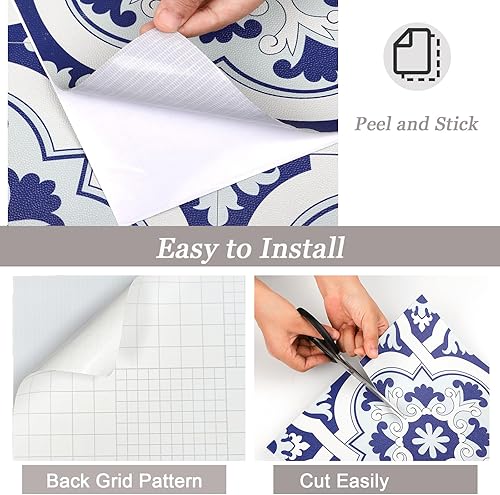 Miniatura 4 de Dureidos Azulejos de suelo autoadhesivos, azulejos de vinilo autoadhesivos, azulejos de suelo impermeables para baño, bricolaje, cocina, lavandería,