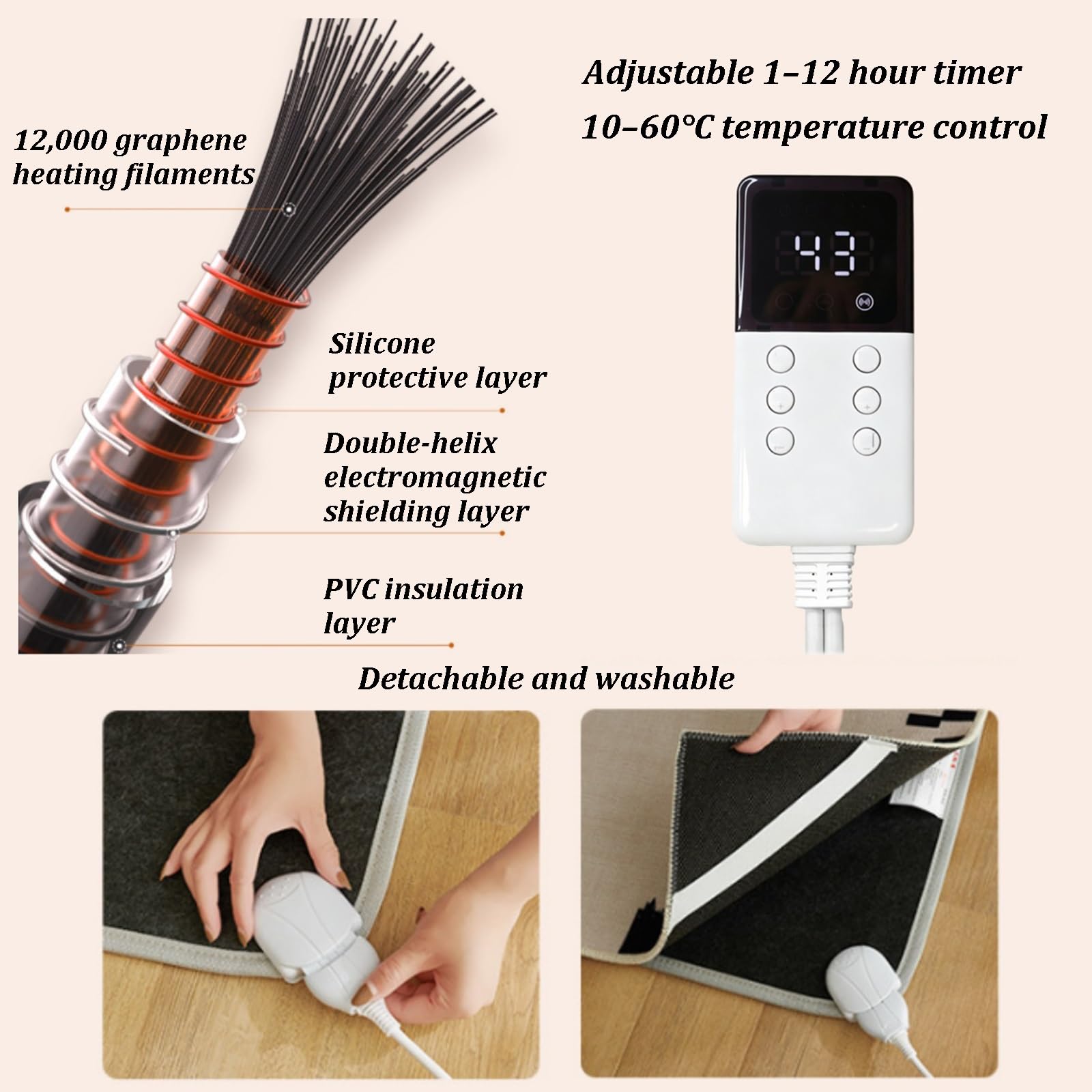 Beheizbare Bodenmatte, Großer Elektrischer Heizteppich Mit Timer Und Heizstufen, Runder Heizteppich Aus Carbon-Kristall-Technologie Für Schlafzimmer, Wohnzimmer(A,240cm)