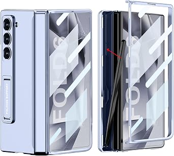 DOOTOO for Samsung Galaxy Z Fold 6 Case with S Pen Holder, Z Fold6 Magnetic Hinge Coverage Protective Built-in Screen Protector & Kickstand All-Inclusive Case Blue