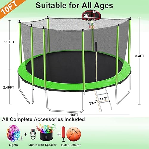 Miniatura 6 de Pvillez Tranpoline de 1500 libras 10 pies 12 pies 14 pies 16 pies para adultos de 8 a 10 años con aspersor bola de agua luces con altavoz de música