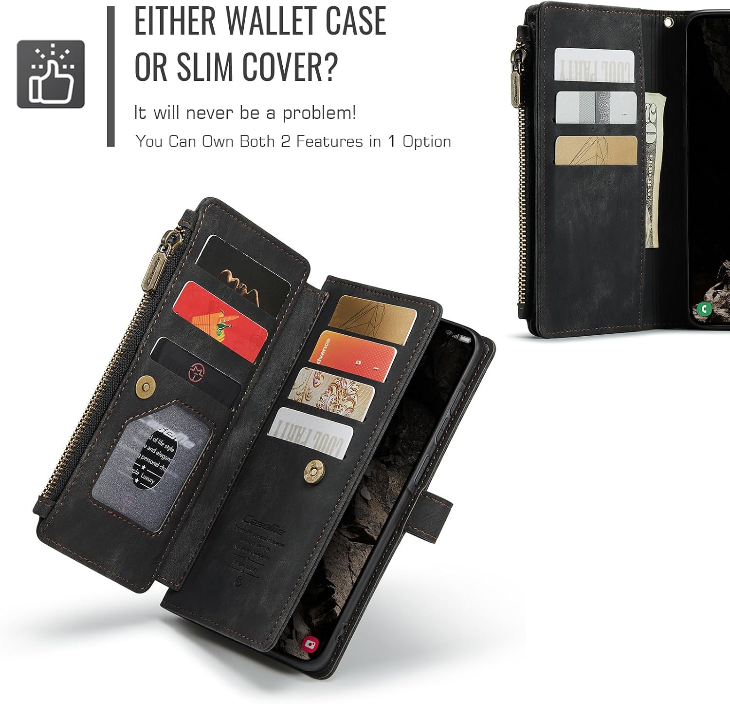 Compatible with Samsung Galaxy A37 5G Wallet Case with Card Holder Kickstand Magnetic Zipper Pocket Lanyard Strap Wristlet,Leather Flip Case Wallet for Galaxy A37 5G 6.7 Inch (Black)