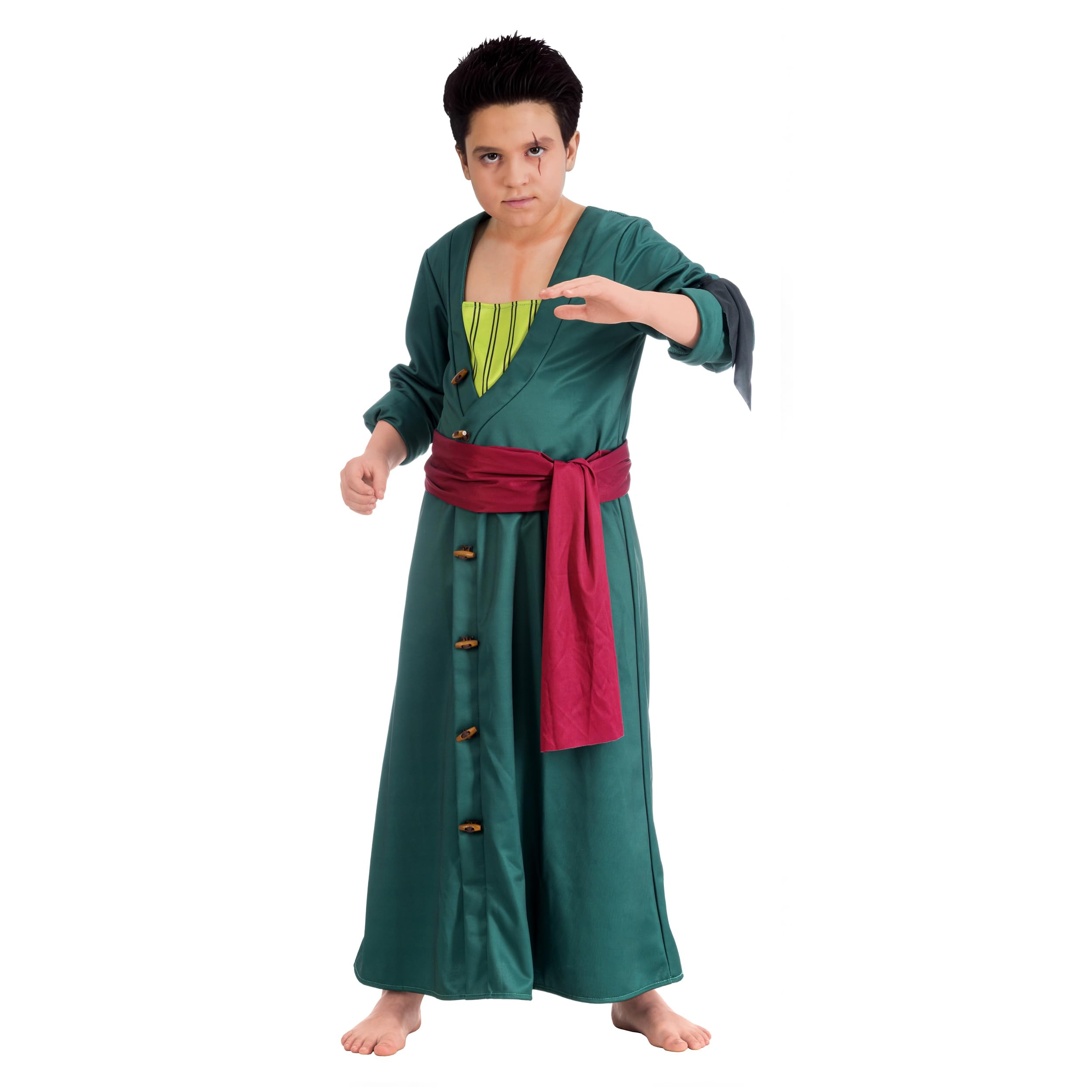 Chaks - Costume da Zoro per ragazzi, outfit ufficiale One Piece, set anime 2 pezzi con mantello e cintura per cosplay e carnevale