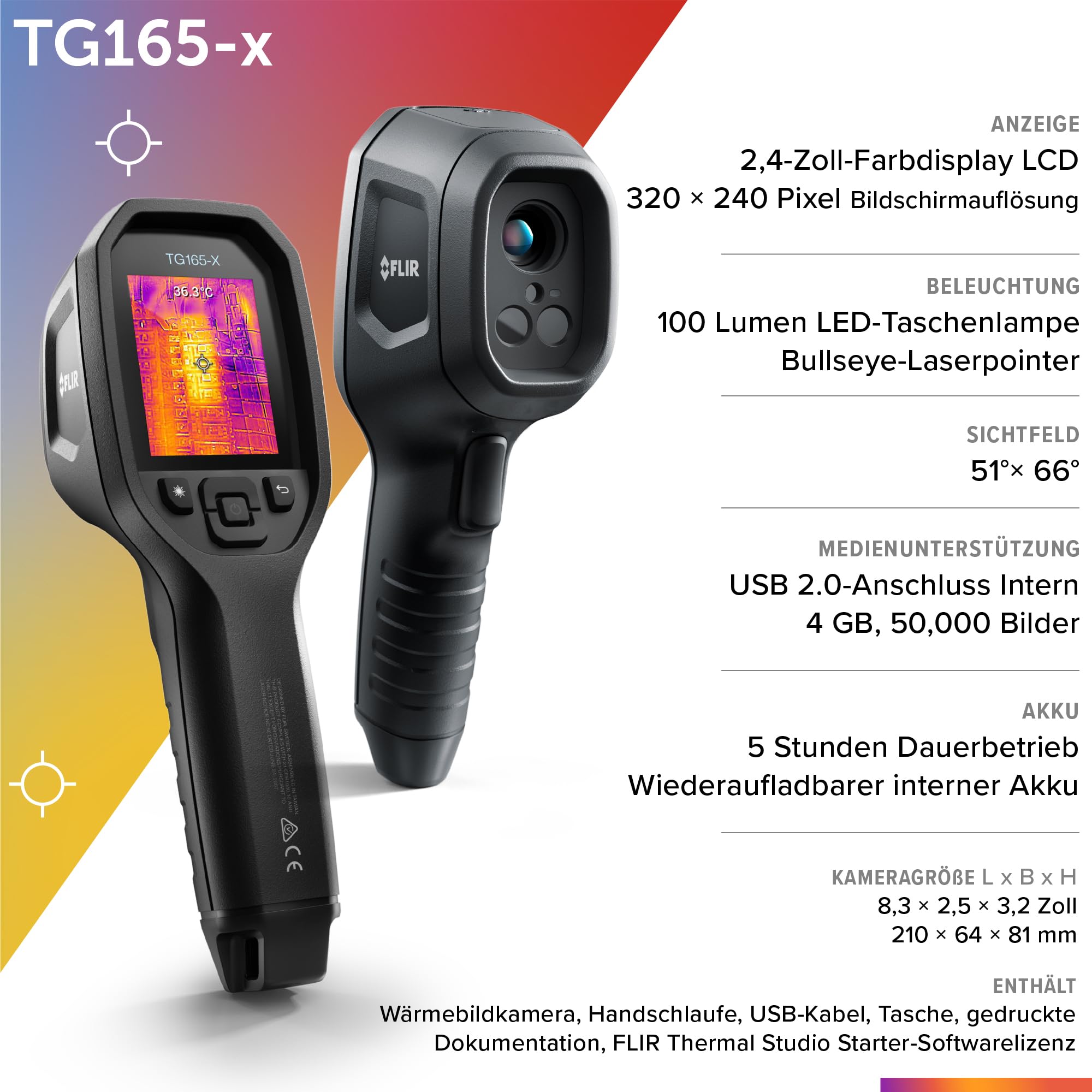 FLIR TG165-X Wärmebildkamera mit Bullseye-Laser: Kommerzielle Infrarotkamera für Gebäudeinspektion, Heizungs-, Lüftungs- und Klimatechnik und Elektrik