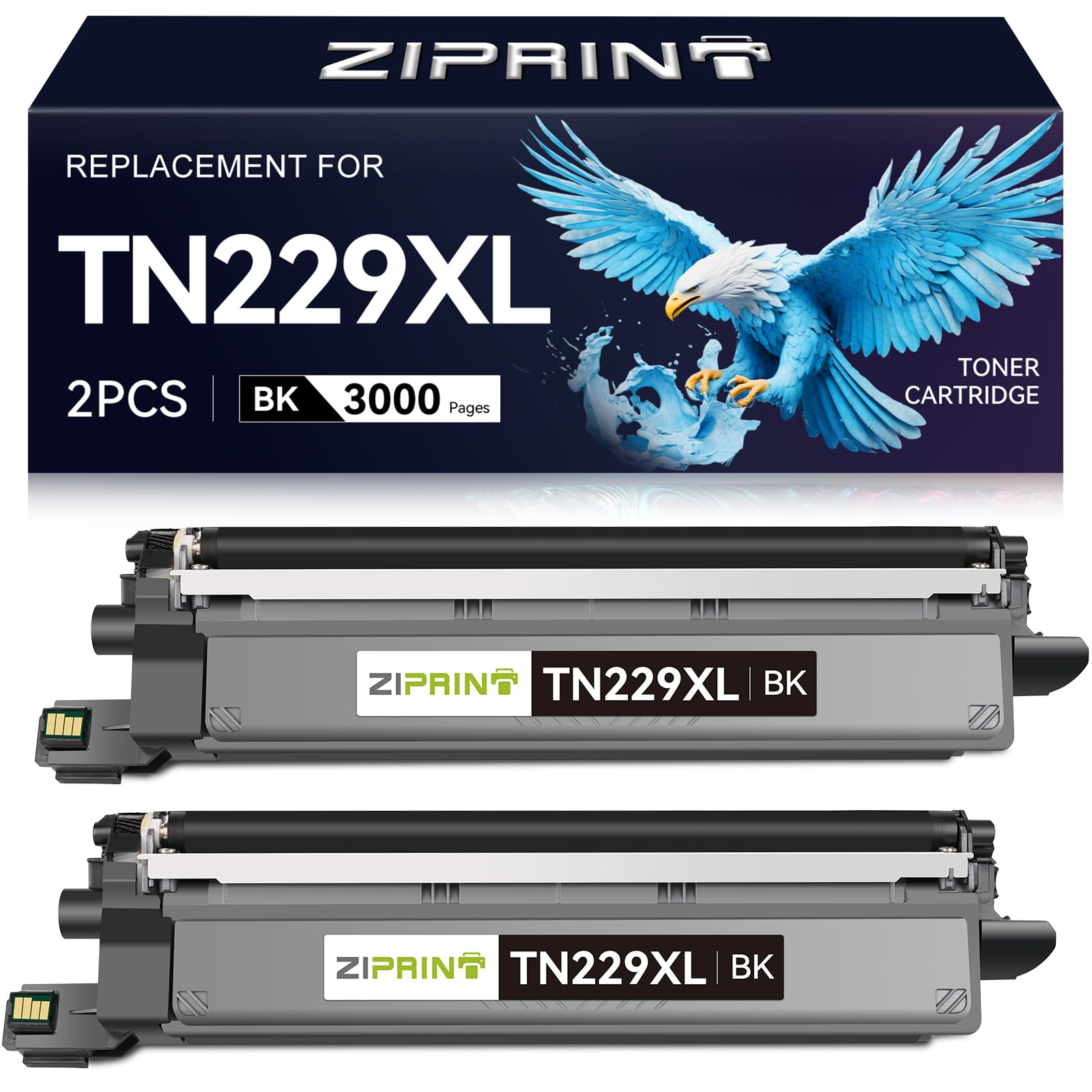 Ziprint Black Toner Compatible Replacement for Brother TN229XL TN229 (2 Pack)