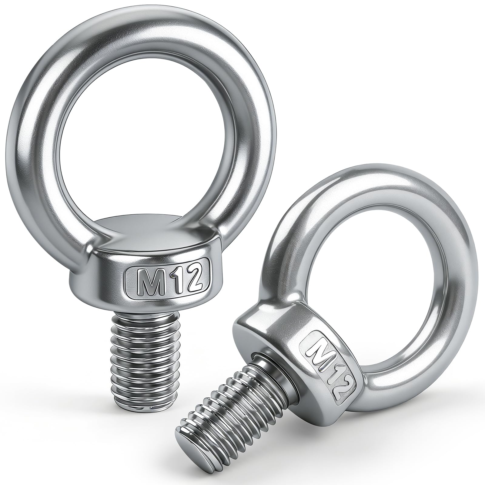 Leryati Ringschraube M12, 5 Stücke 304 Edelstahl Augenschraube Ring-Augenbolzen Runde Ringbolzen, Außengewinde-Ringschraube for Befestigen Sie hängende Ornamente, Blumentöpfe, Schaukelständer usw.