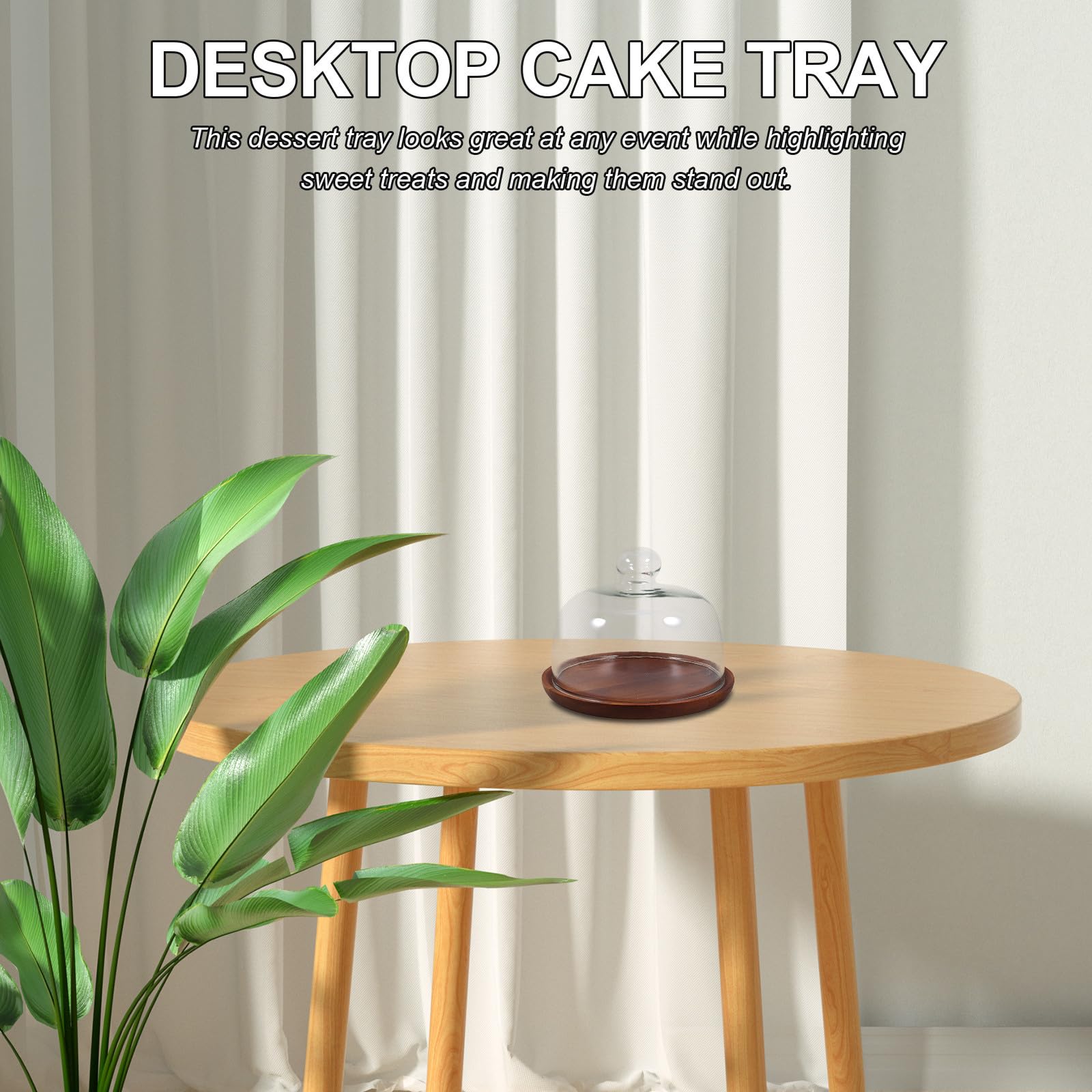 Zerodeko Bandeja de Madera para Tartas Cúpula Transparente, Plato para Servir Postres y Cupcakes, Diseño Elegante para Bodas y Cumpleaños