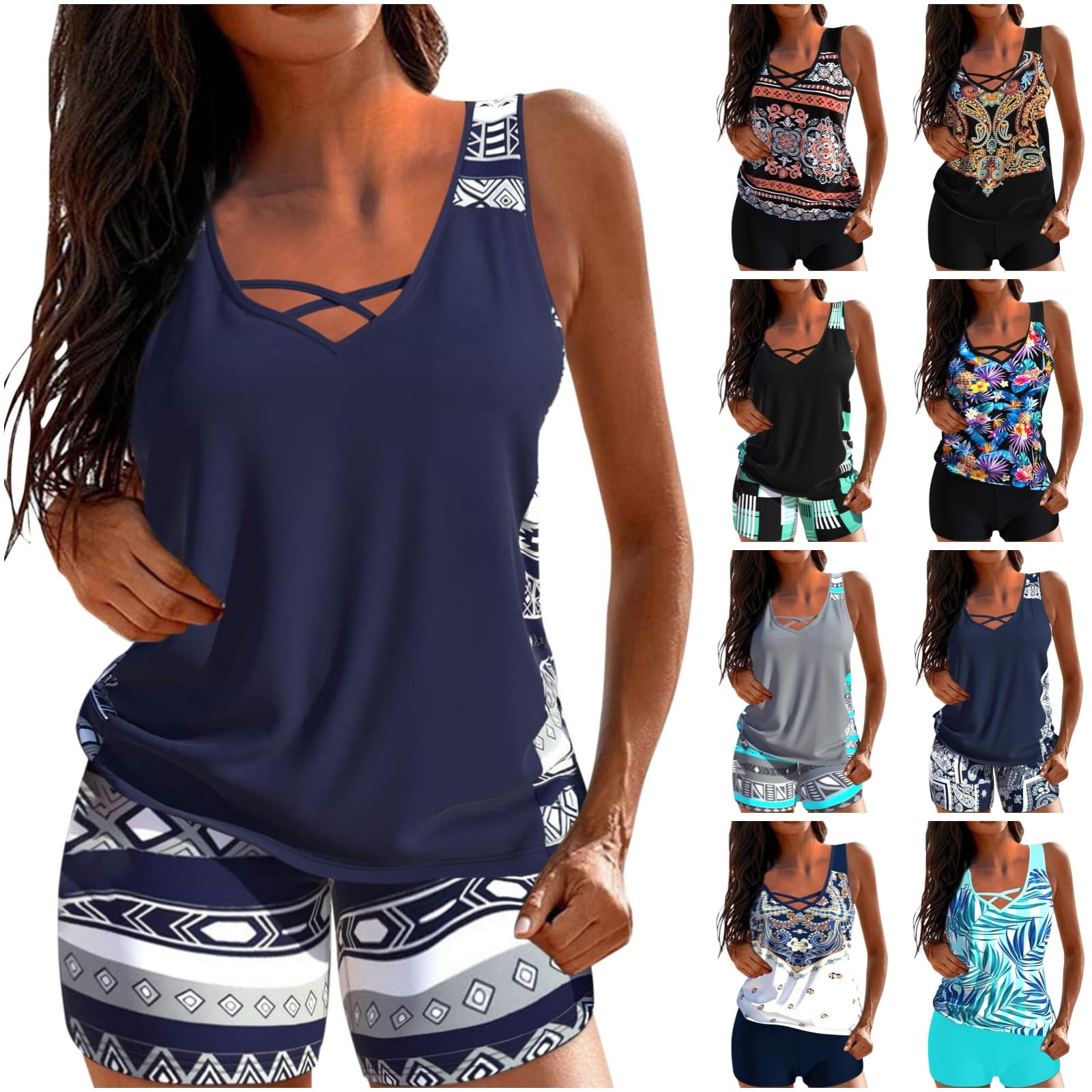 BUKKNYE Womens Tankini Bathing Suits with Skirt Two Piece Tummy Control Swimsuits Ladies Swimwear