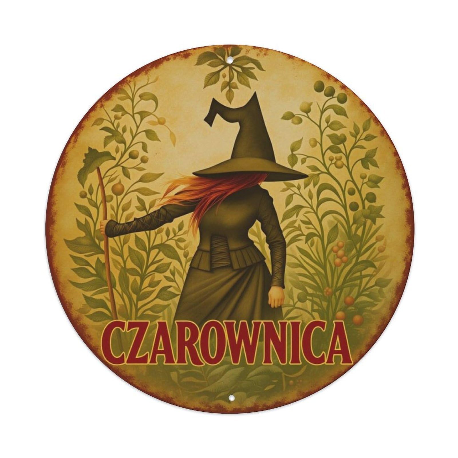 Polish Vintage Herbal Witch Round Decor Sign Vintage Aluminium Metal Sign, Retro Wall Decor for Home, Bar, Garage & Farmhouse 20x20cm