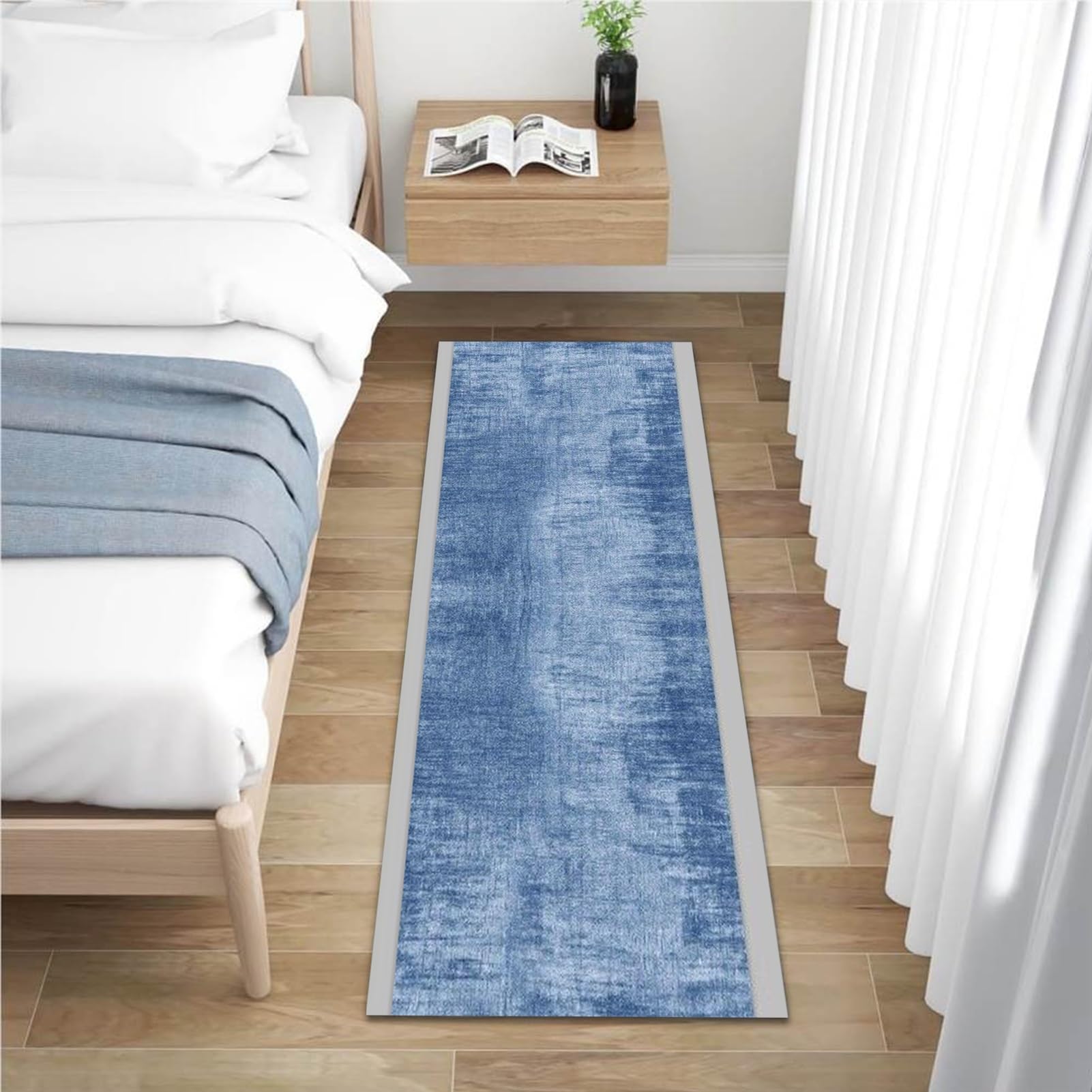 Tappeto resistente antiscivolo blu per corridoio, lavabile, per soggiorno, ingresso, camera da letto, lavanderia, 80 x 300 cm, elegante decorazione per la casa