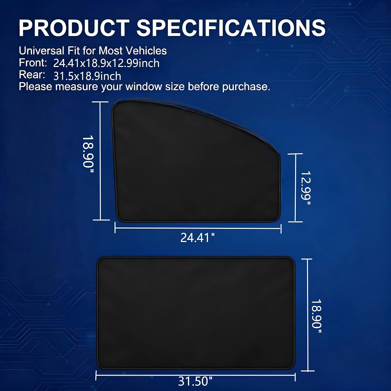 4 PCS Car Side Window Sun Shade, Sunproof Heat Insulation Car Window Shades, Portable Adsorption Front Rear Privacy Protection Cover, Universal for Most Vehicles (Black)